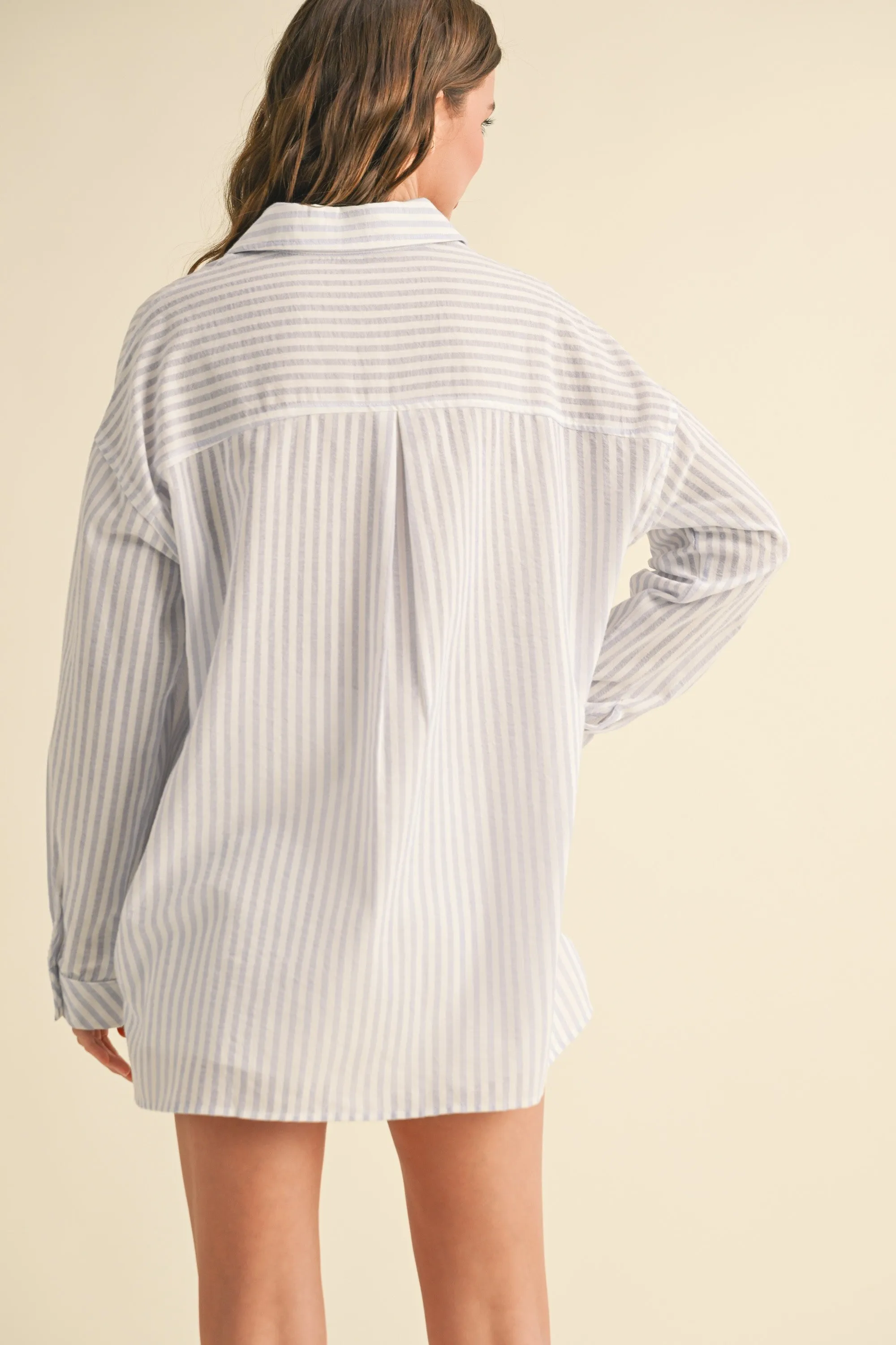 Blue Striped Double Pocket Button Down Top sold by Pinkblush product image thumbnail 4