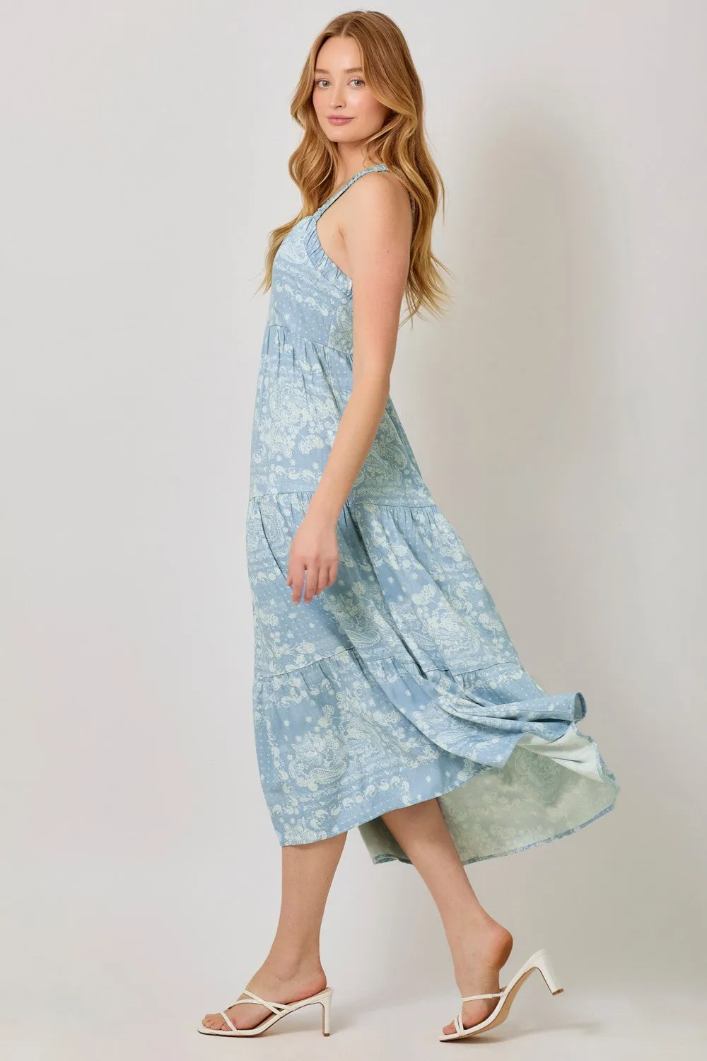 Light Blue Floral Tiered Crisscross Back Midi Dress sold by Pinkblush product image thumbnail 3