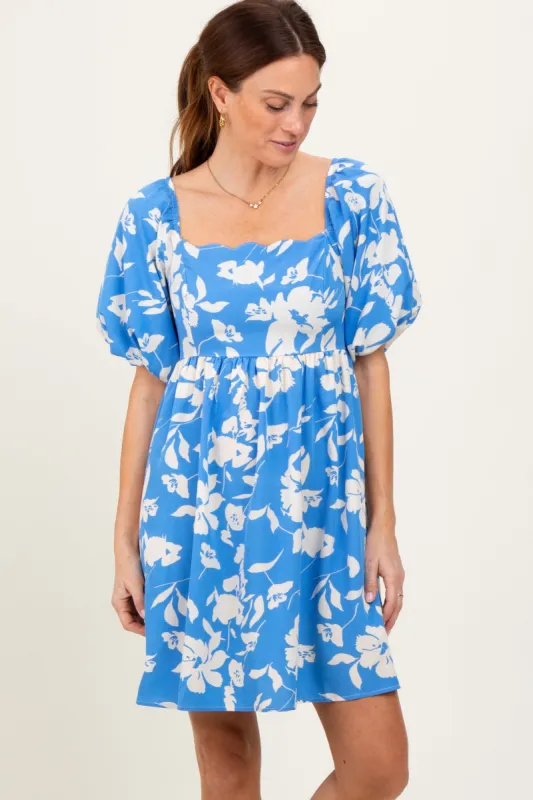 Blue Floral Puff Sleeve Mini Dress sold by Pinkblush