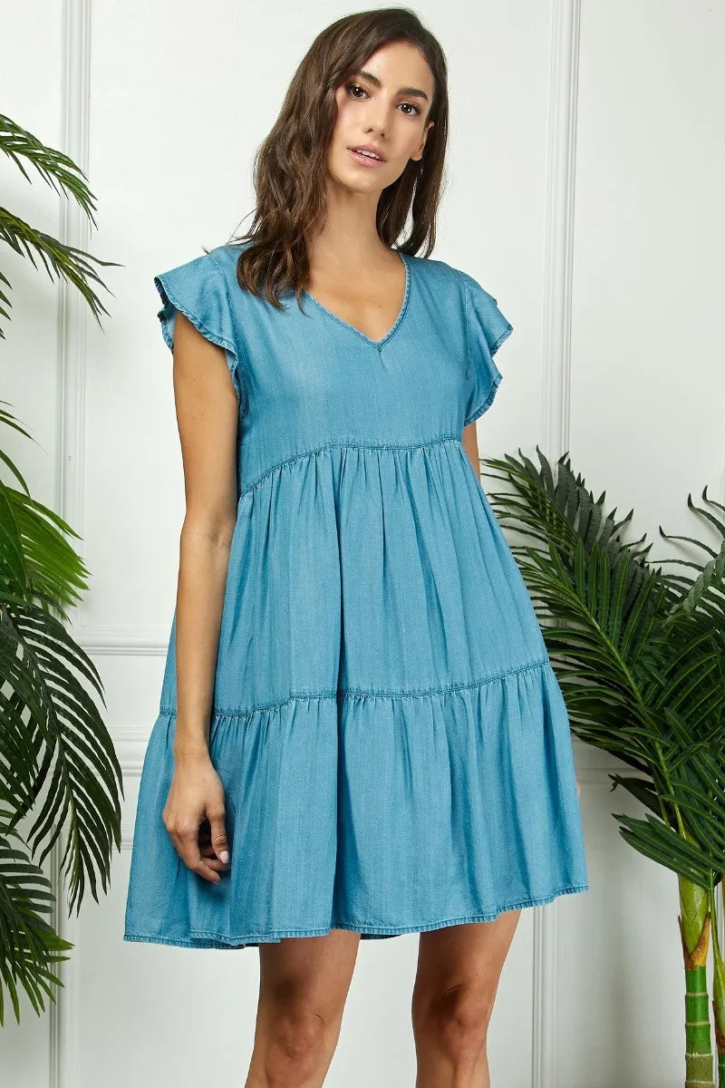 Blue Flutter Sleeve Tiered Dress sold by Pinkblush product image thumbnail 2