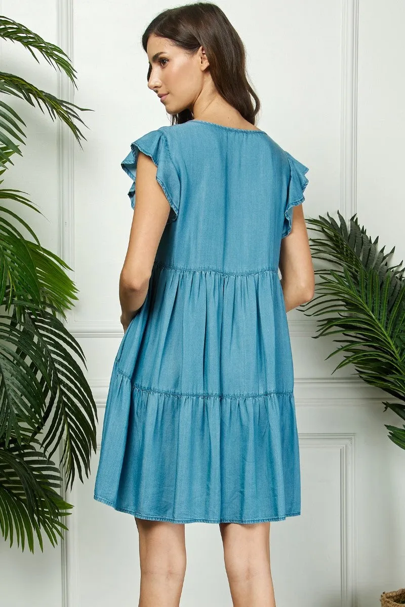 Blue Flutter Sleeve Tiered Dress sold by Pinkblush product image thumbnail 4