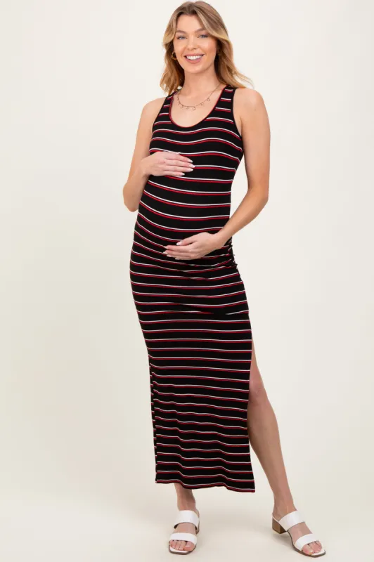 Black Red Striped Side Slit Maternity Maxi Dress sold by Pinkblush