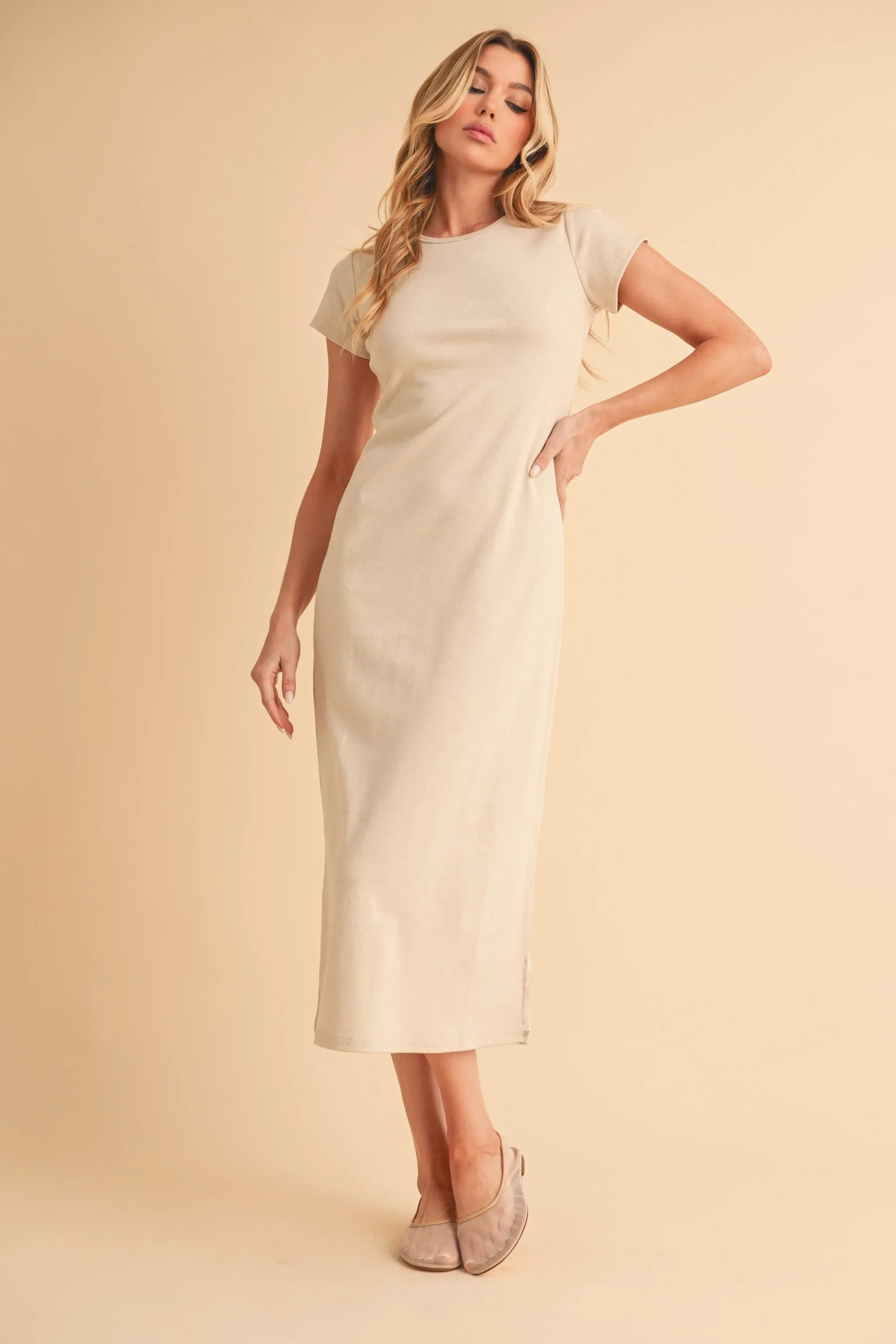 Cream Basic Crewneck Midi Dress sold by Pinkblush product image thumbnail 2