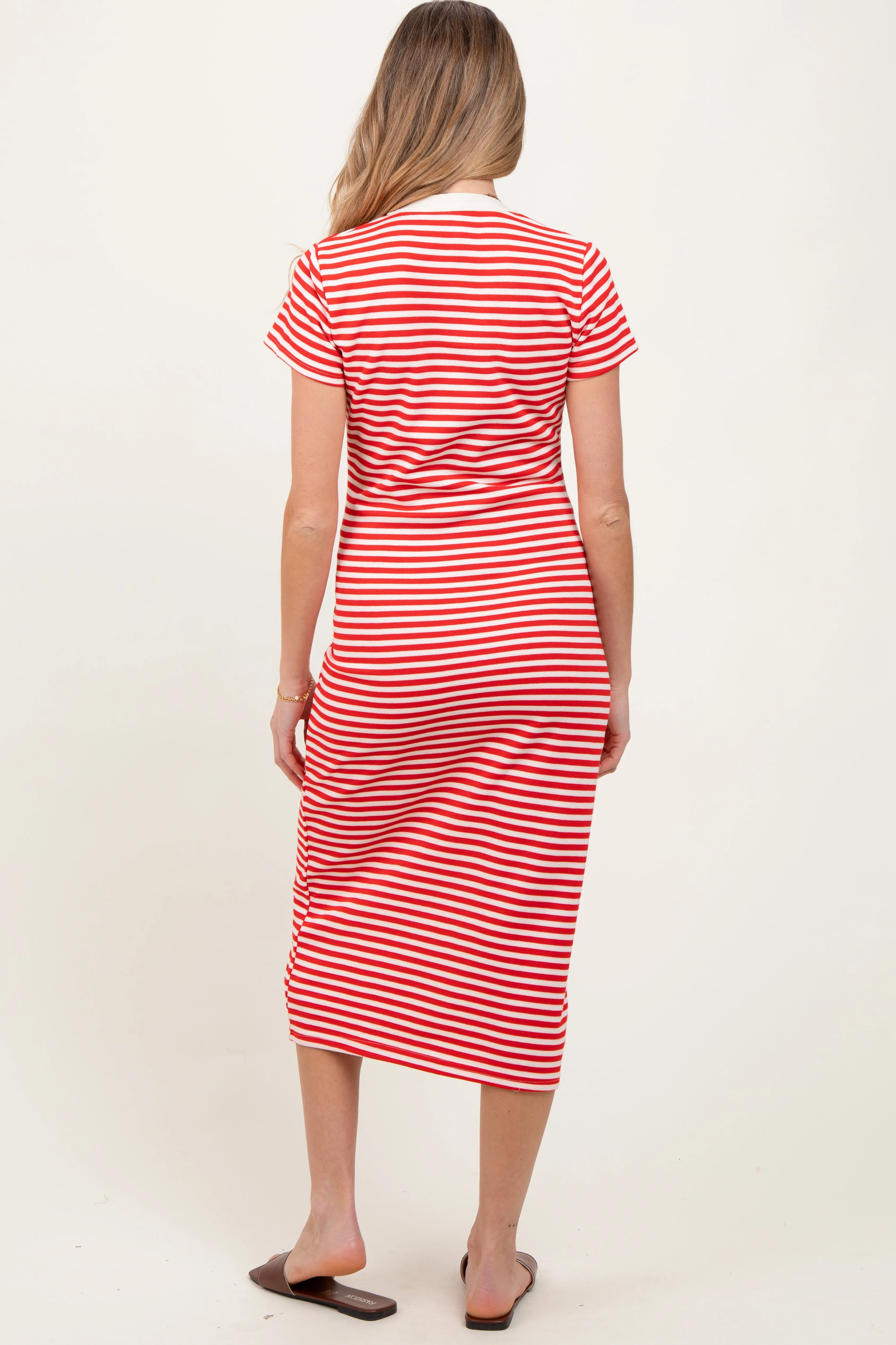 Red Striped Button Down Maternity Midi Dress sold by Pinkblush product image thumbnail 4