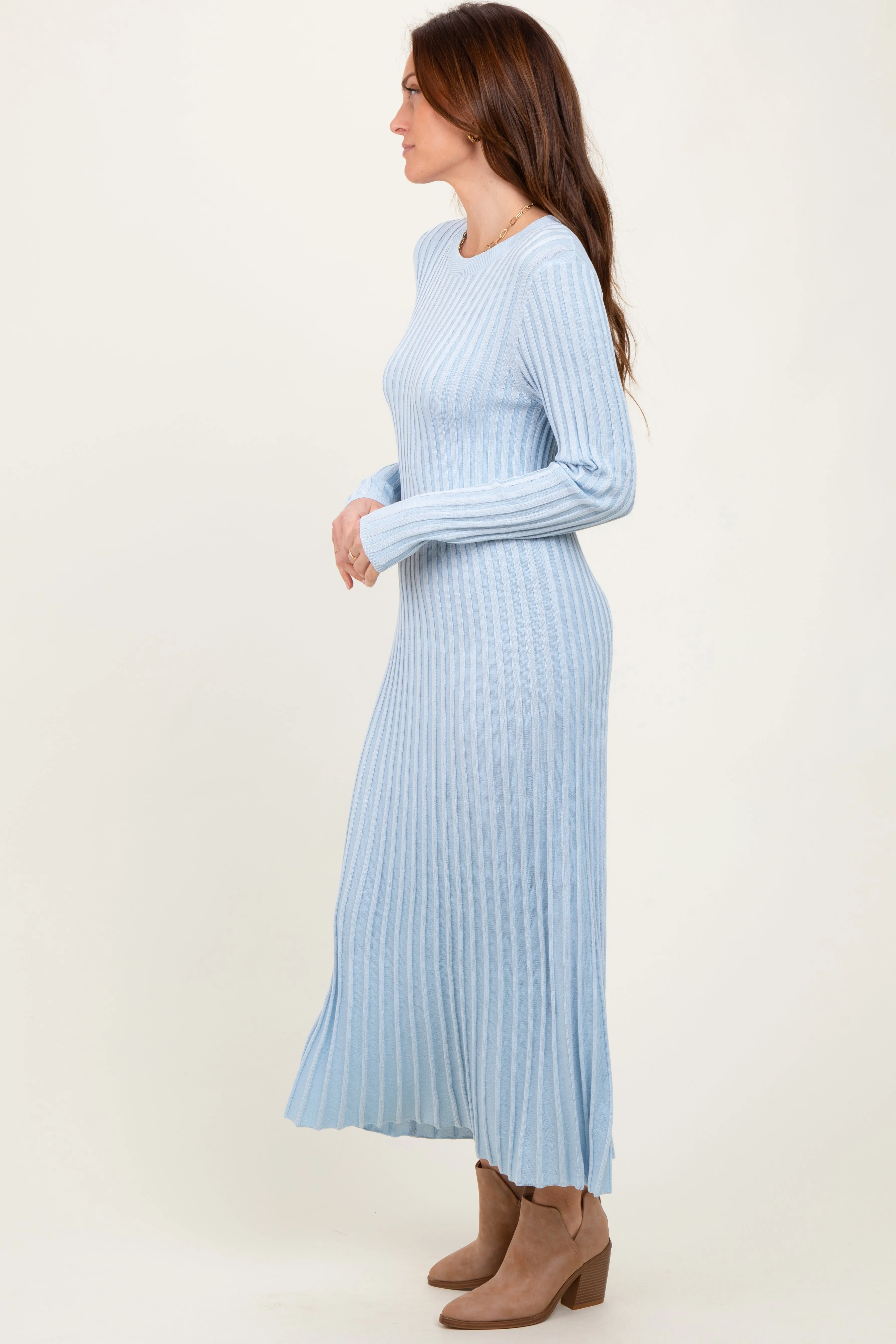 Light Blue Thick Ribbed Knit Maxi Sweater Dress sold by Pinkblush product image thumbnail 3