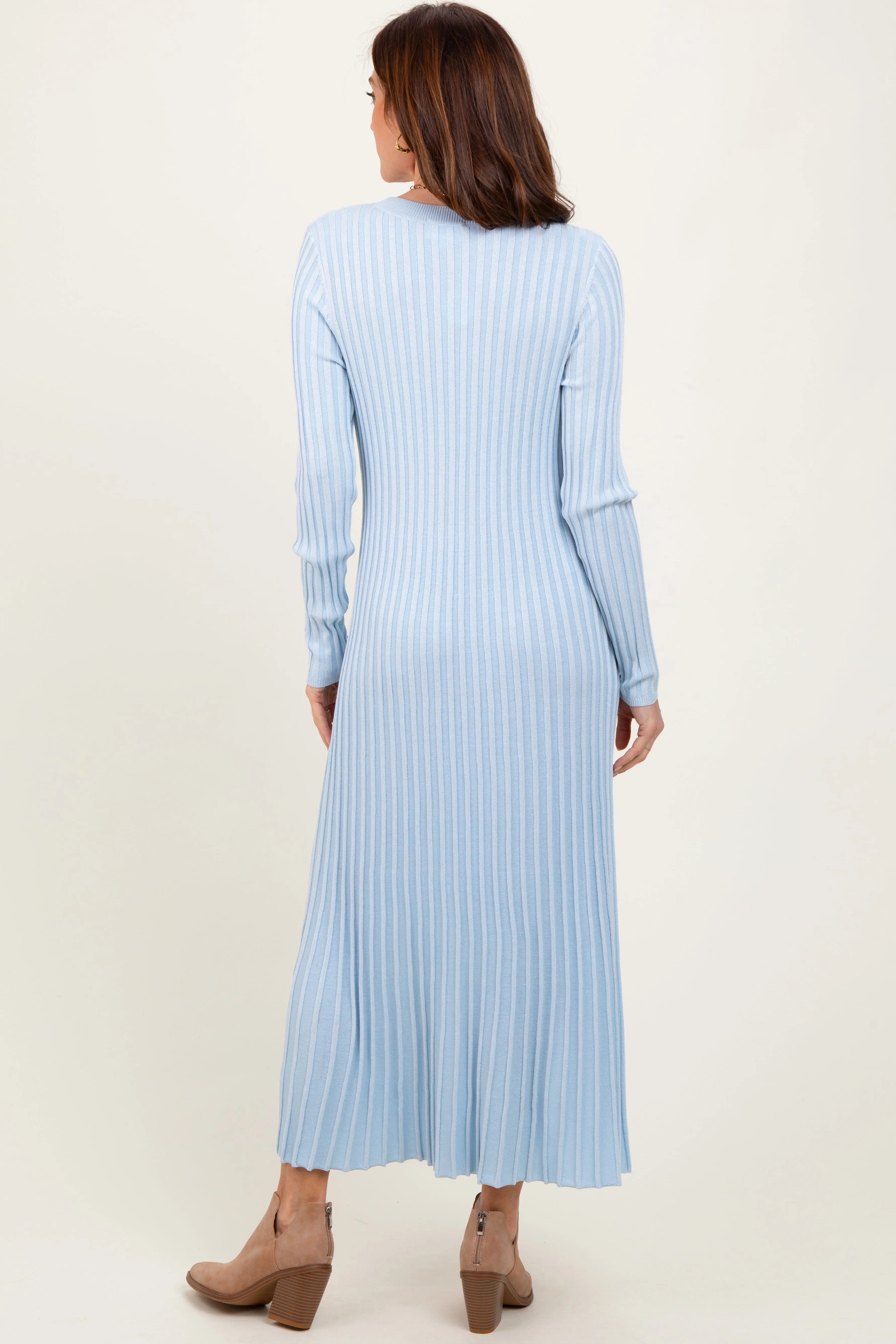 Light Blue Thick Ribbed Knit Maxi Sweater Dress sold by Pinkblush product image thumbnail 4