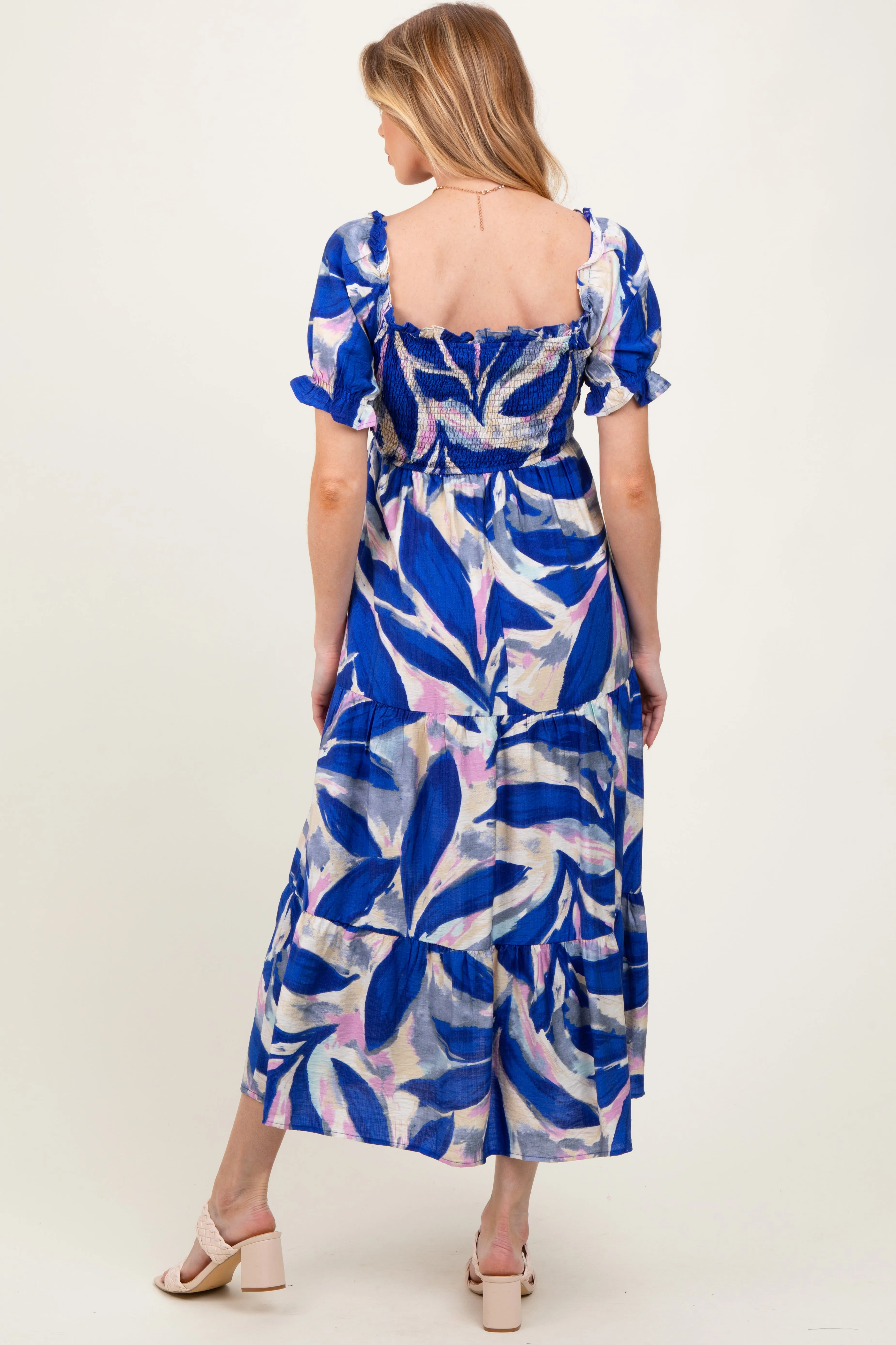 Royal Blue Blue Smocked Top Woven Tiered Maternity Dress sold by Pinkblush product image thumbnail 4