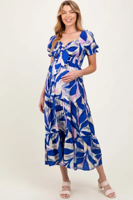 Royal Blue Blue Smocked Top Woven Tiered Maternity Dress sold by Pinkblush