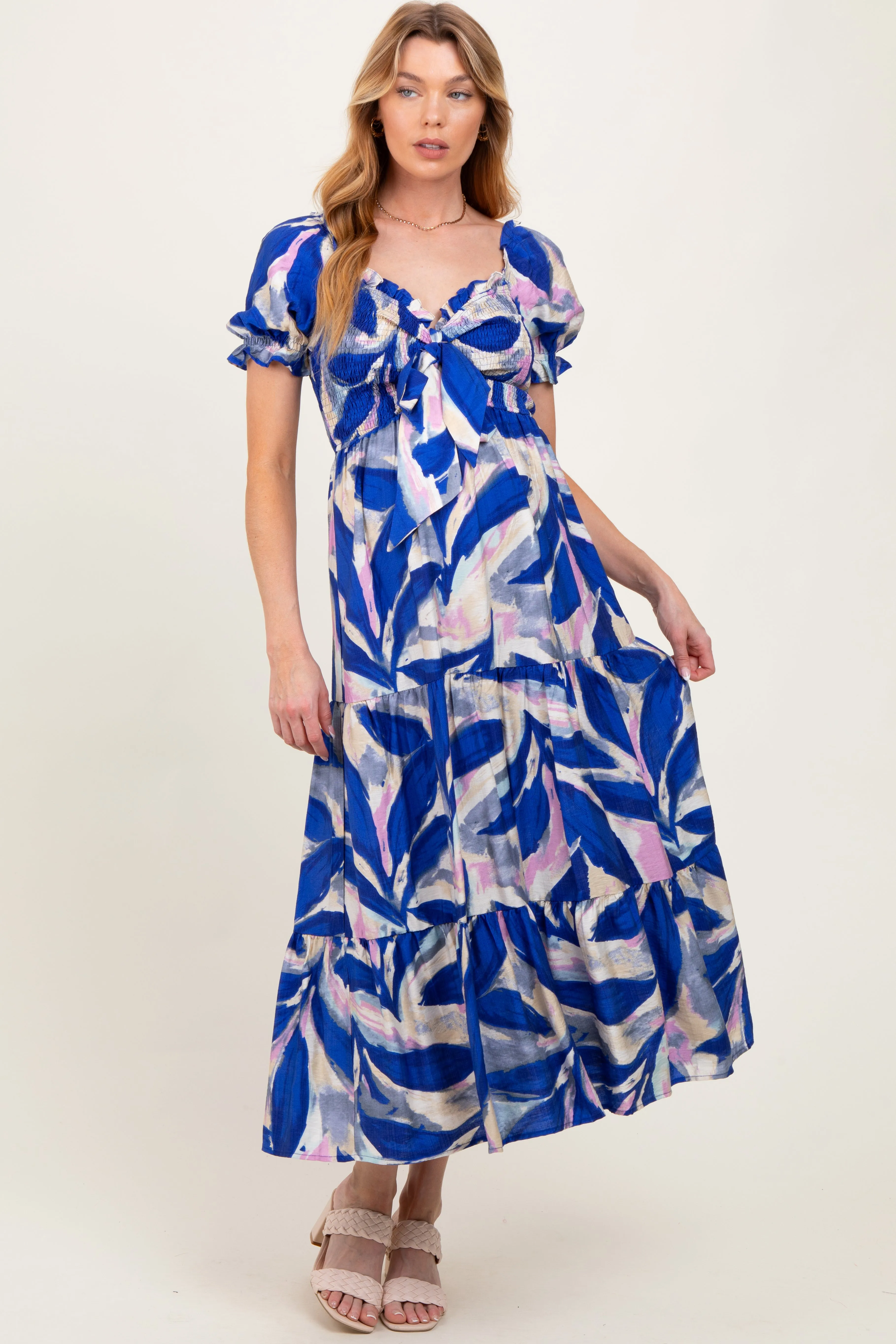 Royal Blue Blue Smocked Top Woven Tiered Maternity Dress sold by Pinkblush product image thumbnail 2