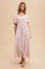 Light Pink Embroidered Shirred Puff Sleeve Maxi Dress sold by Pinkblush