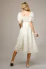 Cream Embroidered Floral Puff Sleeve Midi Dress sold by Pinkblush