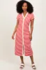 Red Striped Button Down Maternity Midi Dress sold by Pinkblush