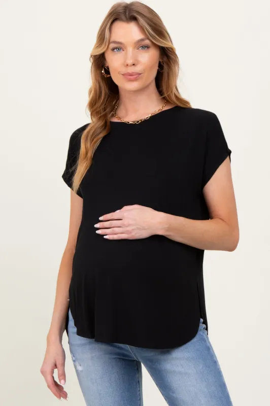 Black Dolman Sleeve Round Neck Maternity Top sold by Pinkblush