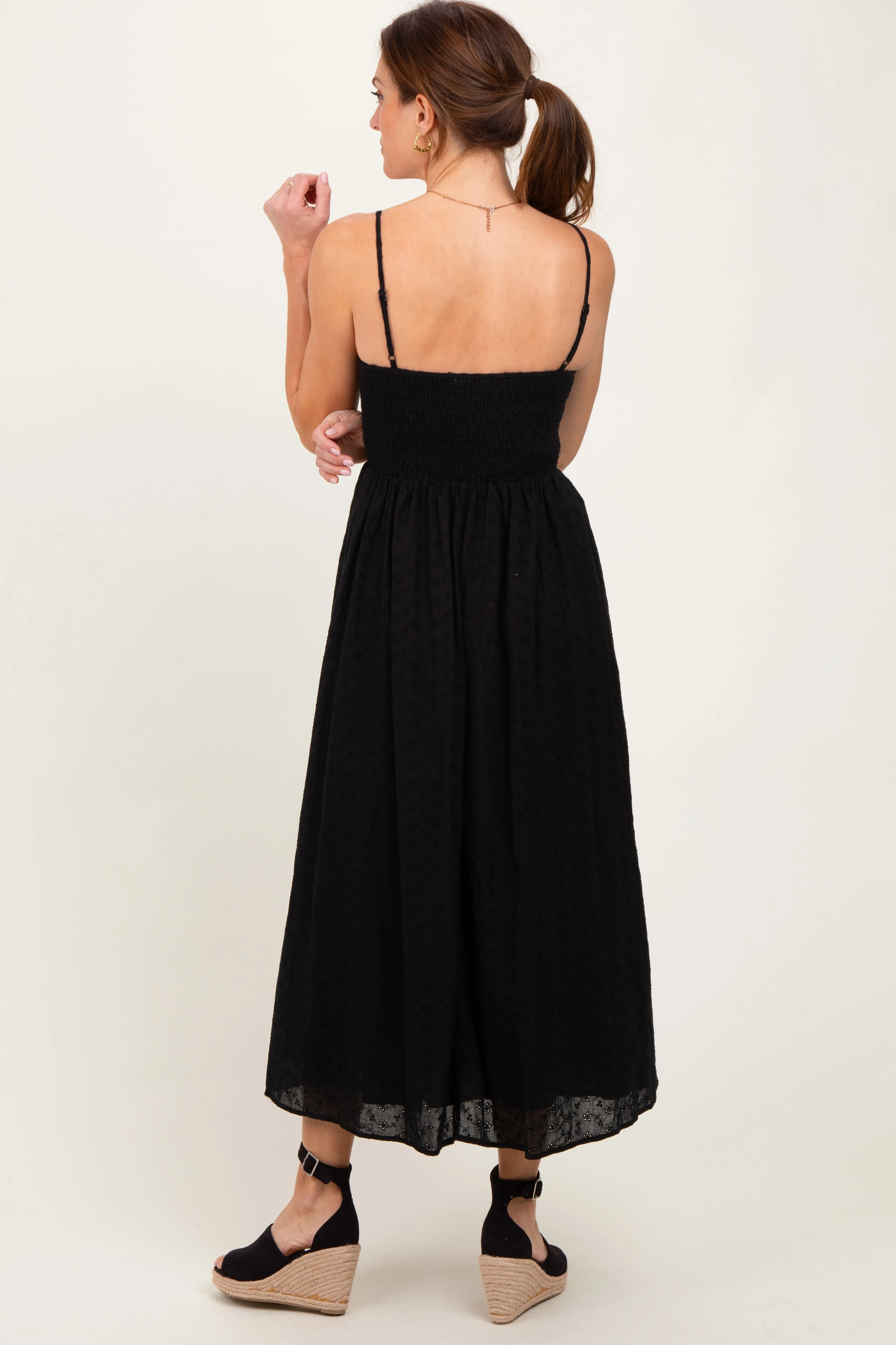 Black Eyelet Front Button Sleeveless Midi Dress sold by Pinkblush product image thumbnail 4