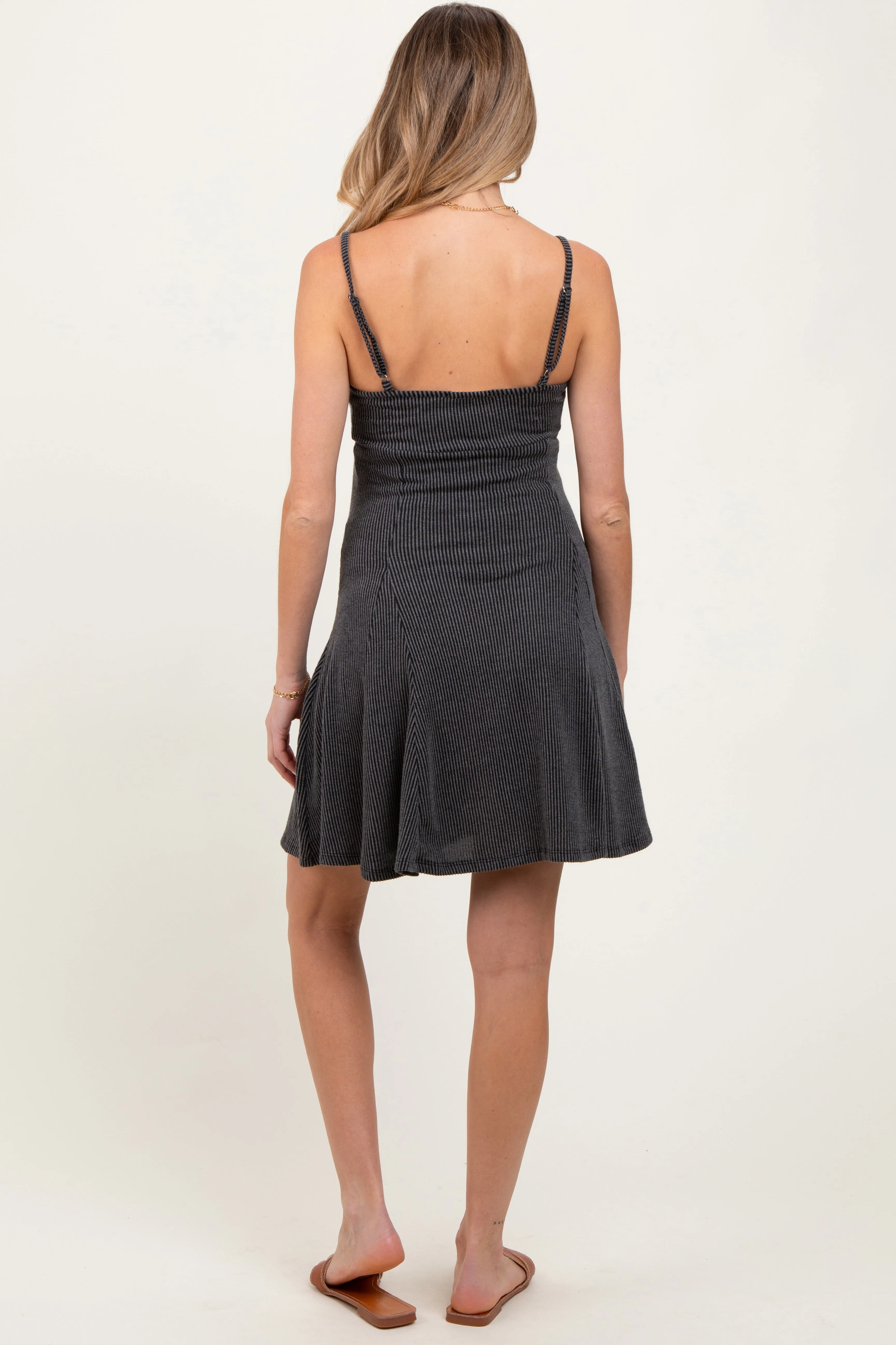 Charcoal Solid Ribbed Knitted Adjustable Strap Sleeveless Maternity Mini Dress sold by Pinkblush product image thumbnail 4