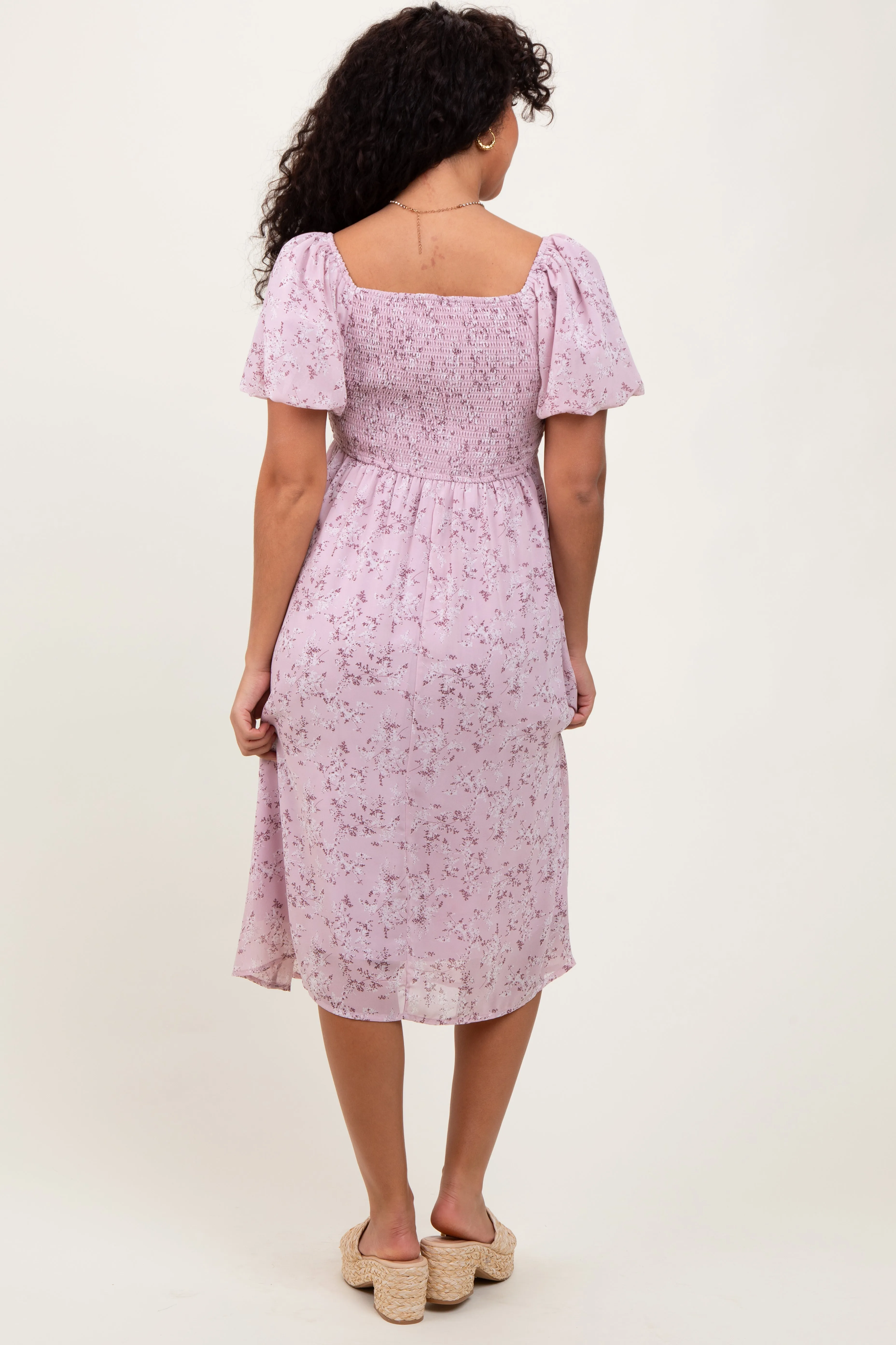 Lavender Floral Smocked Short Sleeve Midi Dress sold by Pinkblush product image thumbnail 4