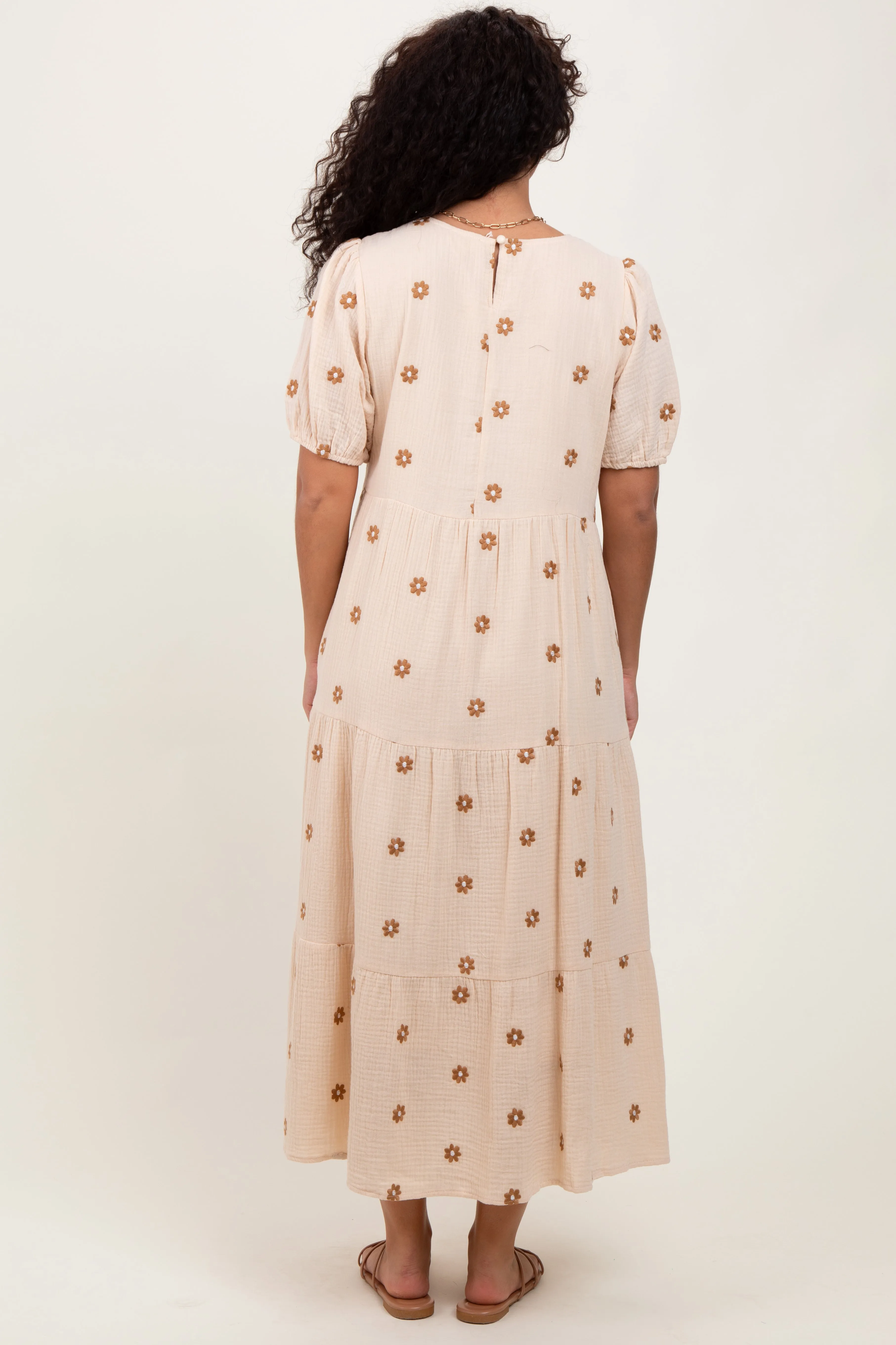 Cream Floral Embroidered Tiered Midi Dress sold by Pinkblush product image thumbnail 3