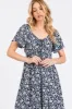 Navy Blue Floral Ruched Tie Front Midi Dress sold by Pinkblush