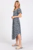 Navy Blue Floral Ruched Tie Front Midi Dress sold by Pinkblush