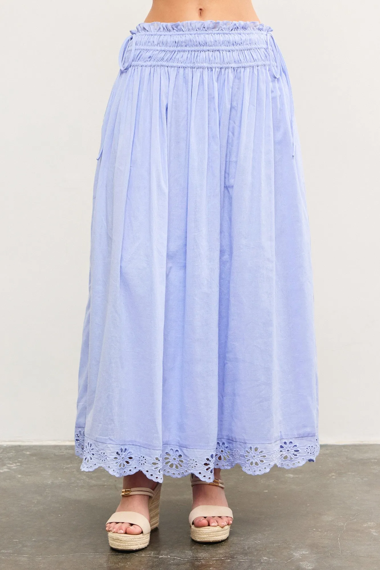 Periwinkle Smocked Waist Eyelet Lace Hem Maxi Skirt sold by Pinkblush product image thumbnail 2