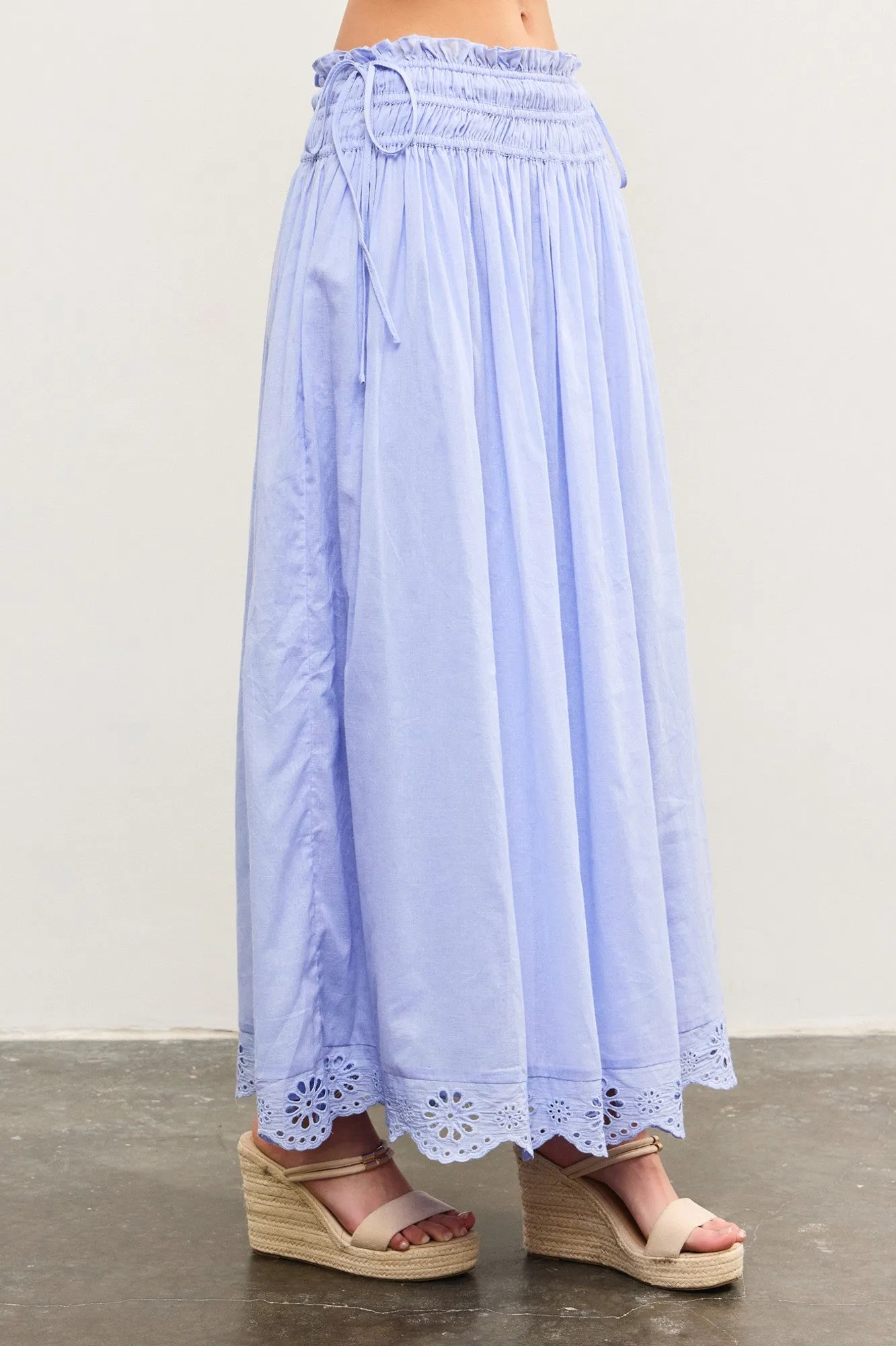 Periwinkle Smocked Waist Eyelet Lace Hem Maxi Skirt sold by Pinkblush product image thumbnail 3
