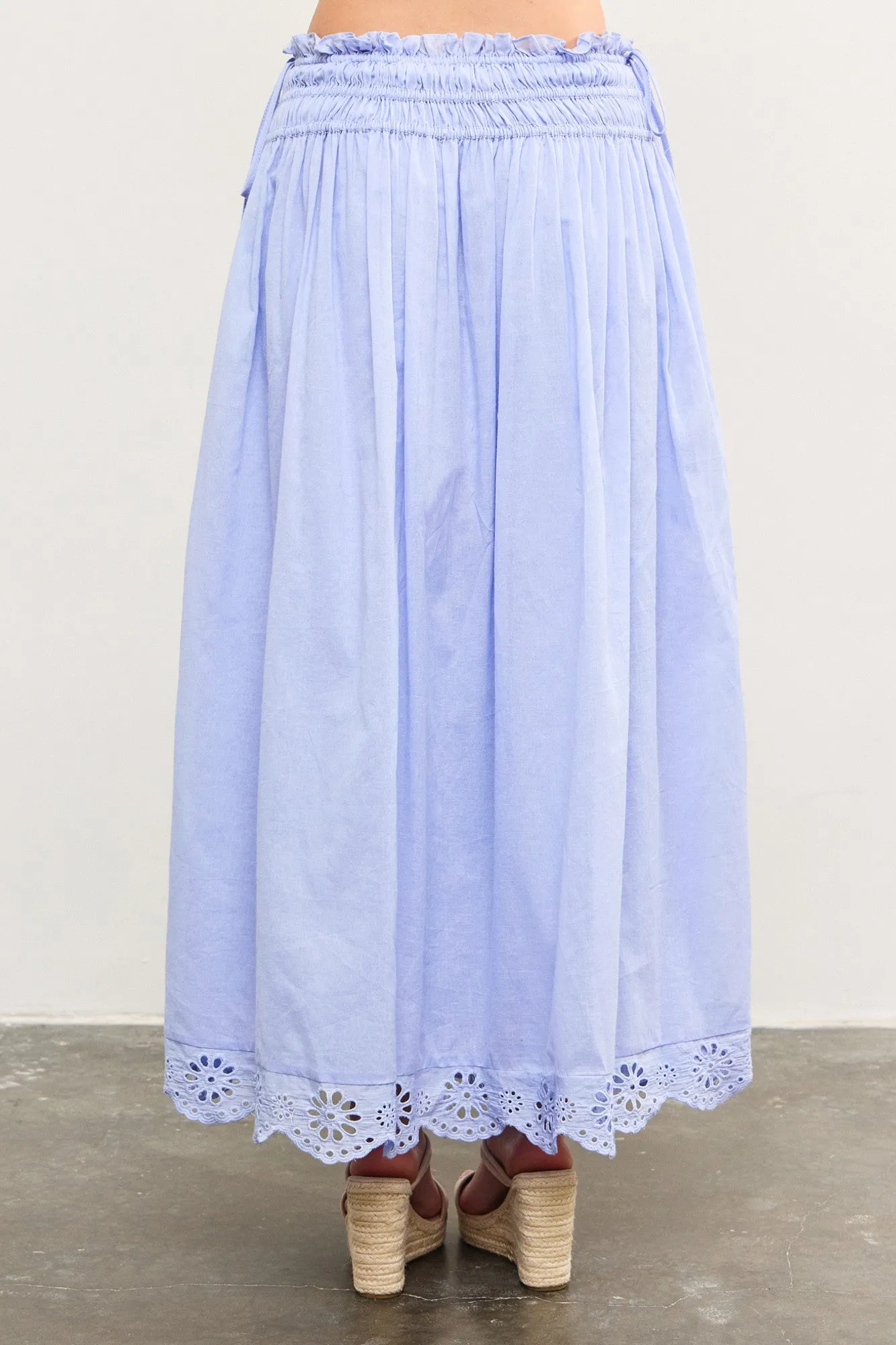 Periwinkle Smocked Waist Eyelet Lace Hem Maxi Skirt sold by Pinkblush product image thumbnail 4