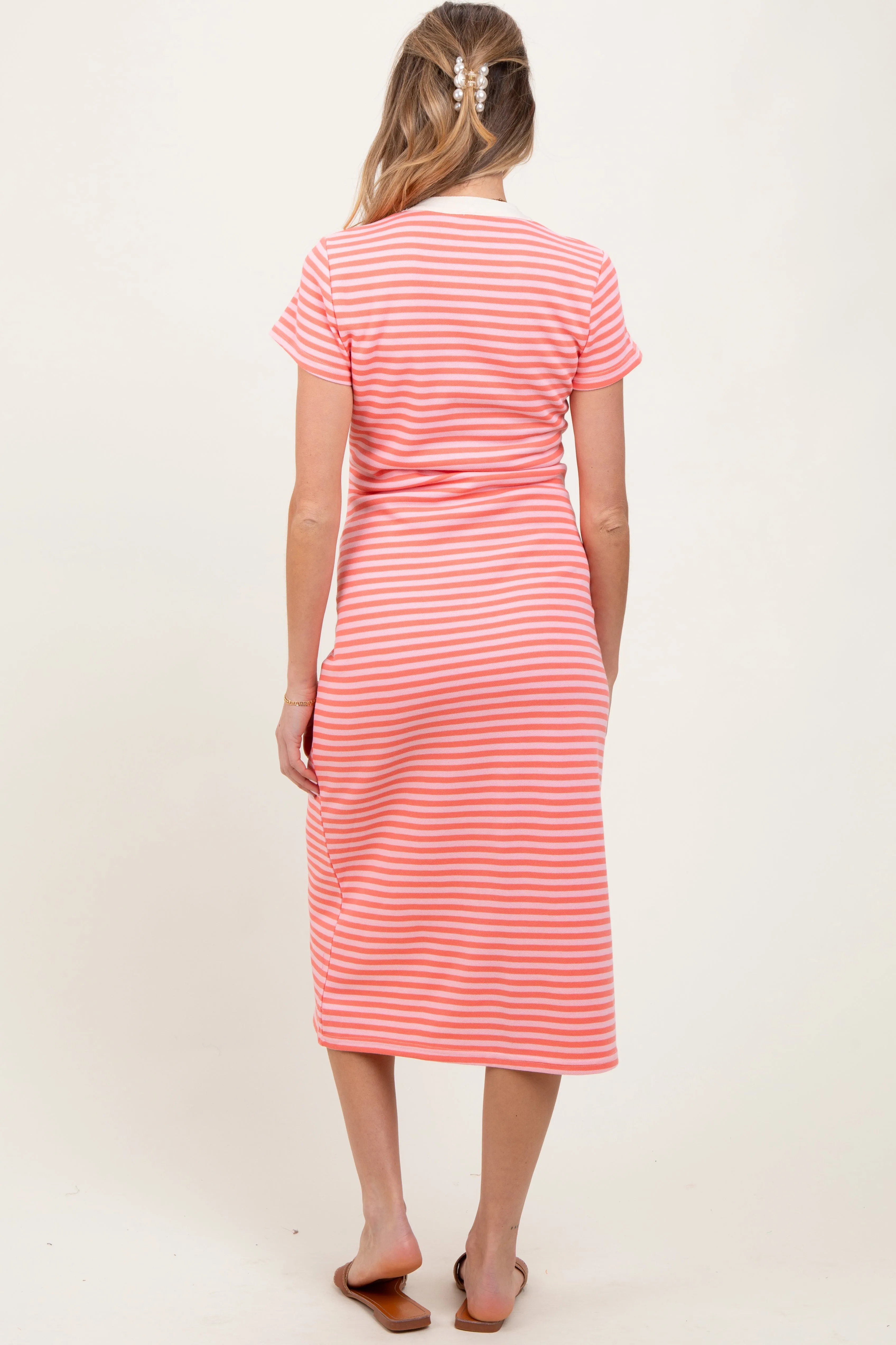Pink Striped Button Down Maternity Midi Dress sold by Pinkblush product image thumbnail 4