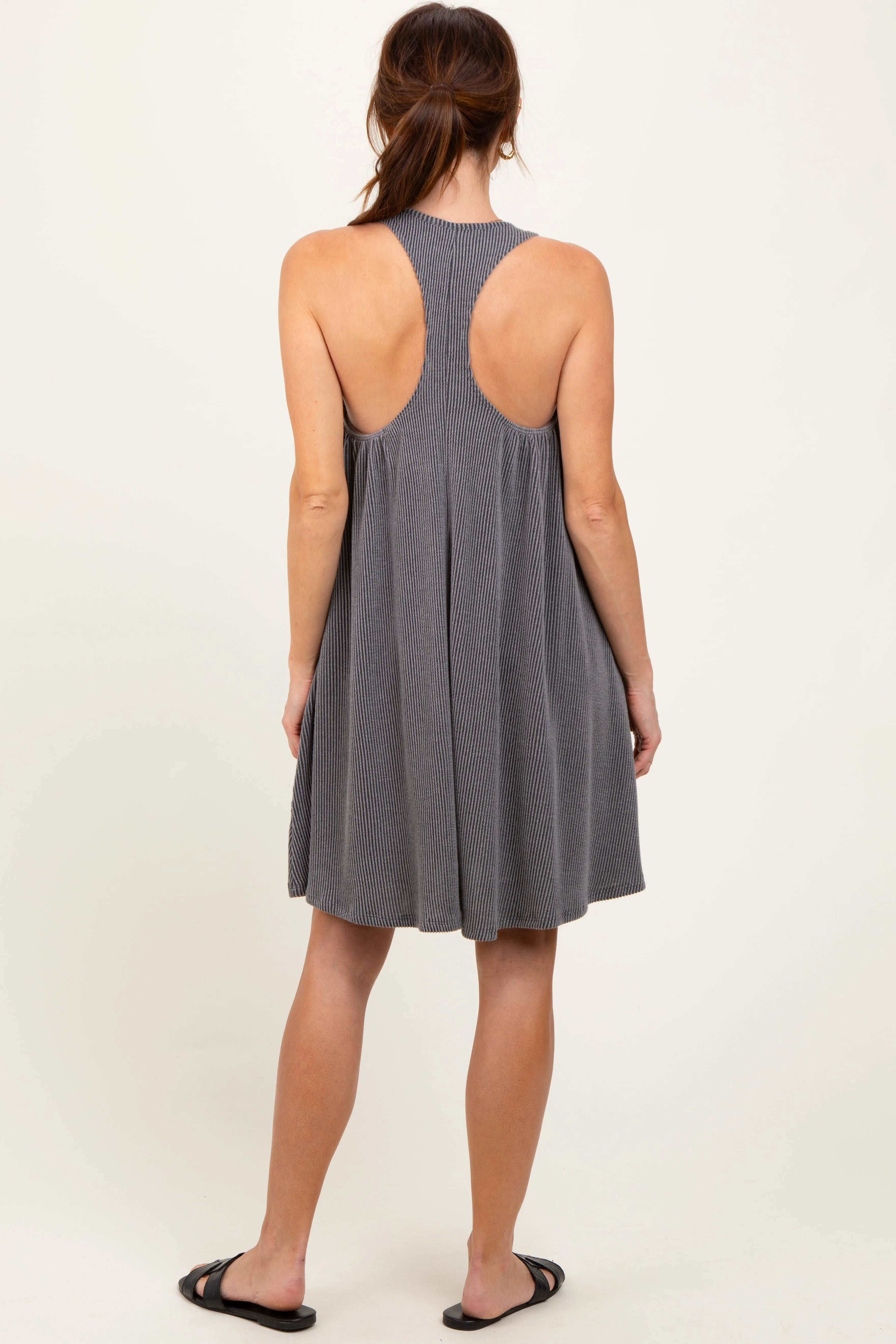 Charcoal Ribbed Sleeveless Open Back Midi Dress sold by Pinkblush product image thumbnail 4