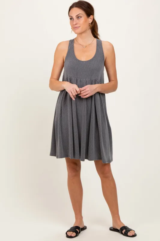 Charcoal Ribbed Sleeveless Open Back Midi Dress sold by Pinkblush