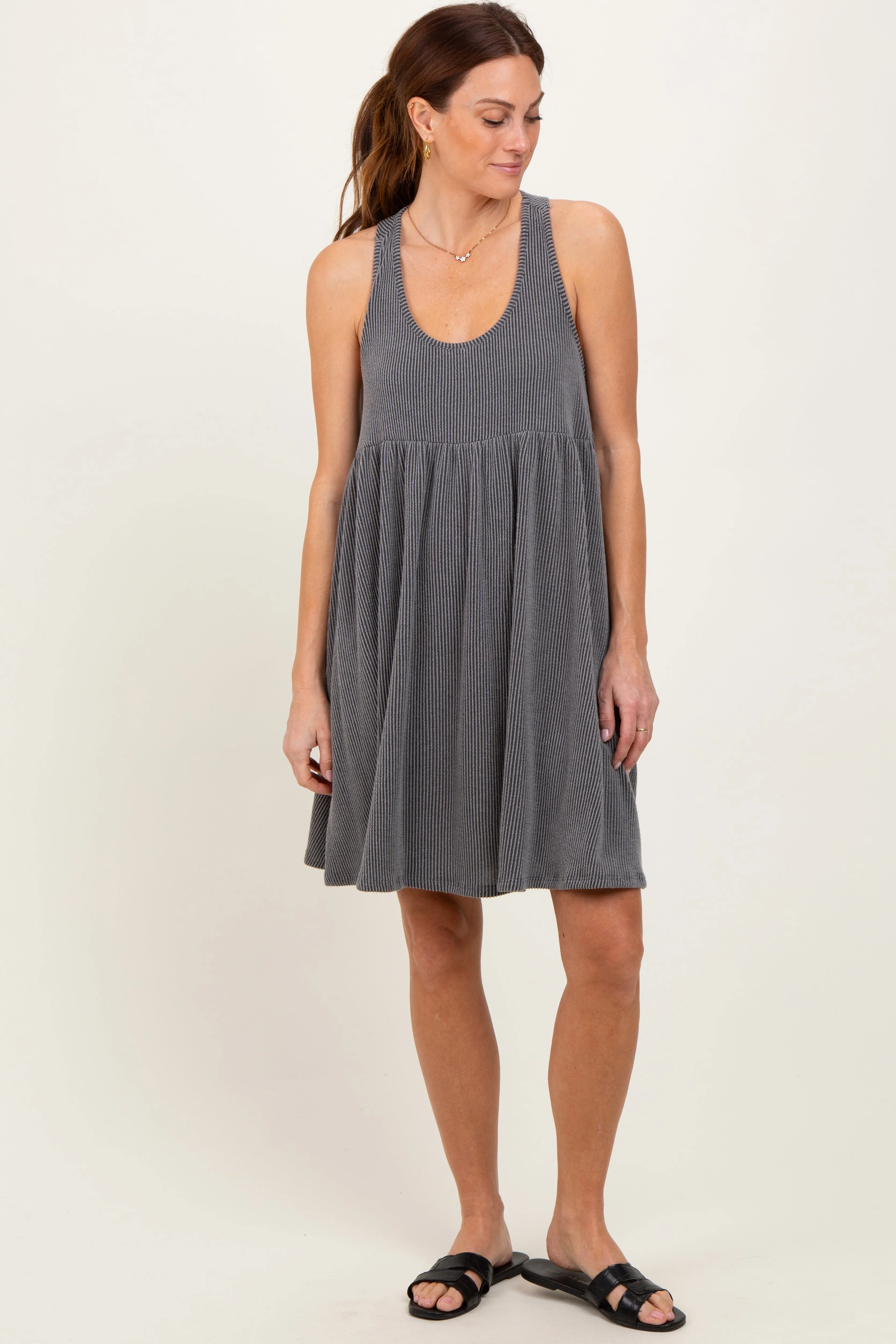 Charcoal Ribbed Sleeveless Open Back Midi Dress sold by Pinkblush product image thumbnail 2
