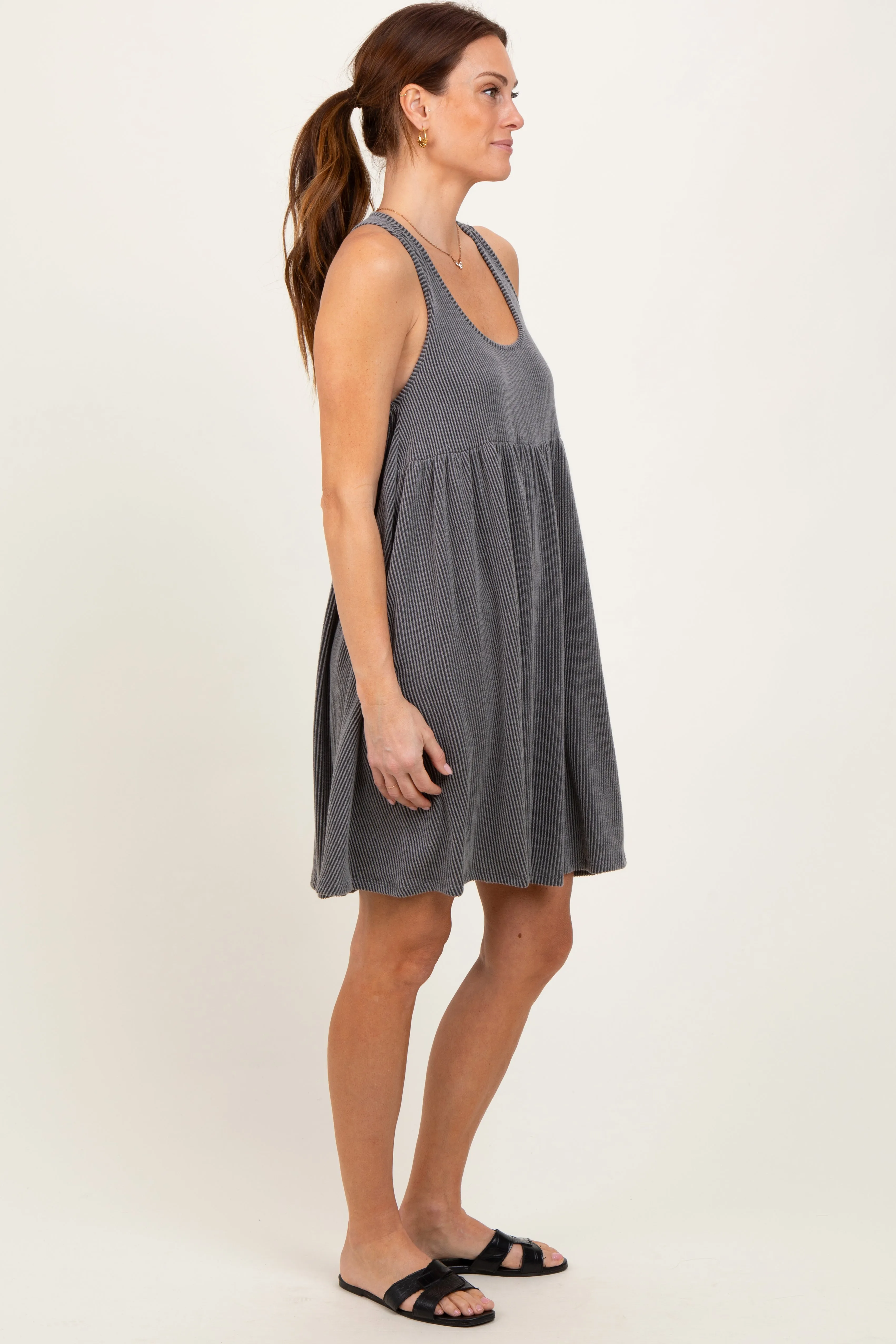 Charcoal Ribbed Sleeveless Open Back Midi Dress sold by Pinkblush product image thumbnail 3