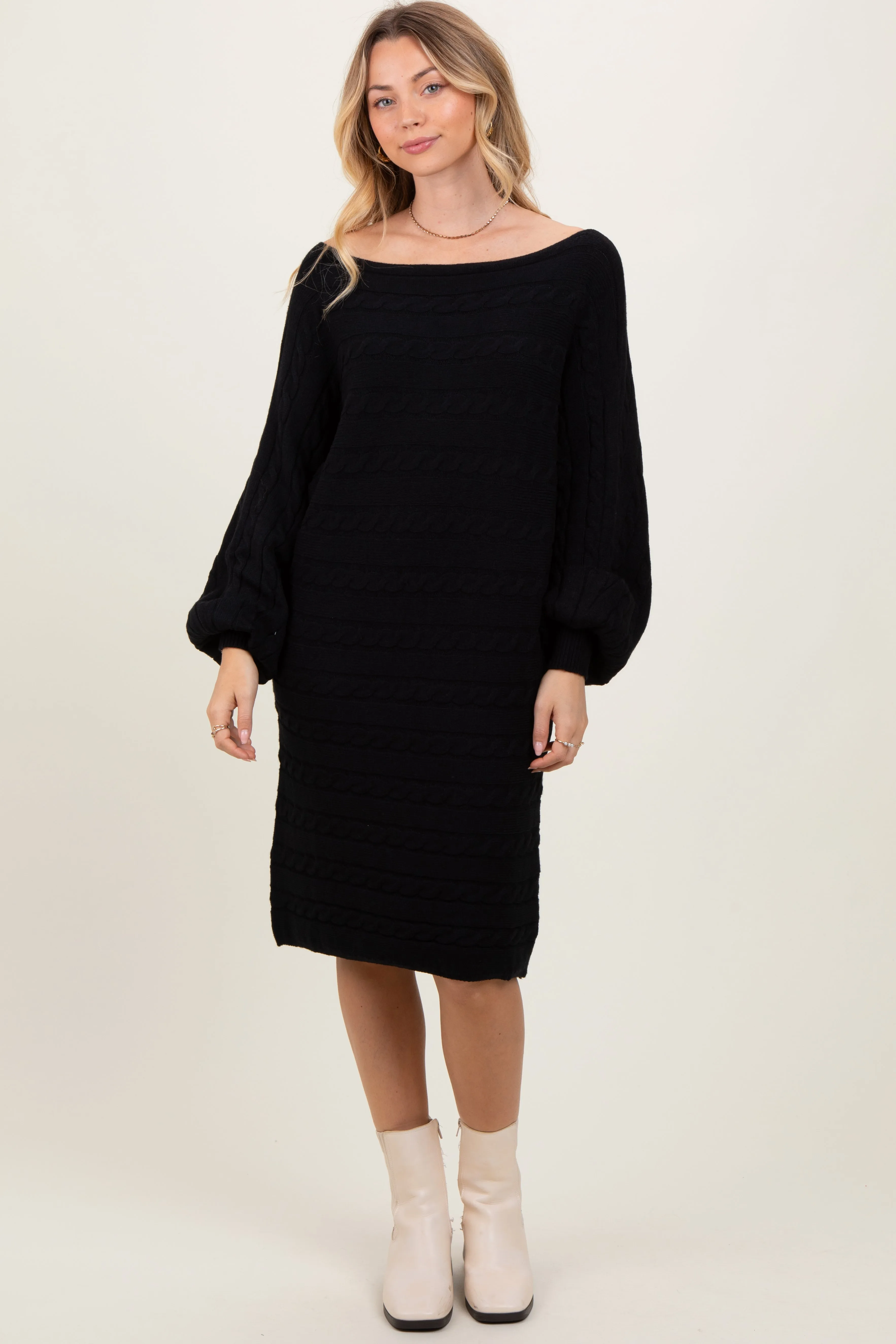 Black Cable Knit Dolman Sleeve Sweater Mini Dress sold by Pinkblush
