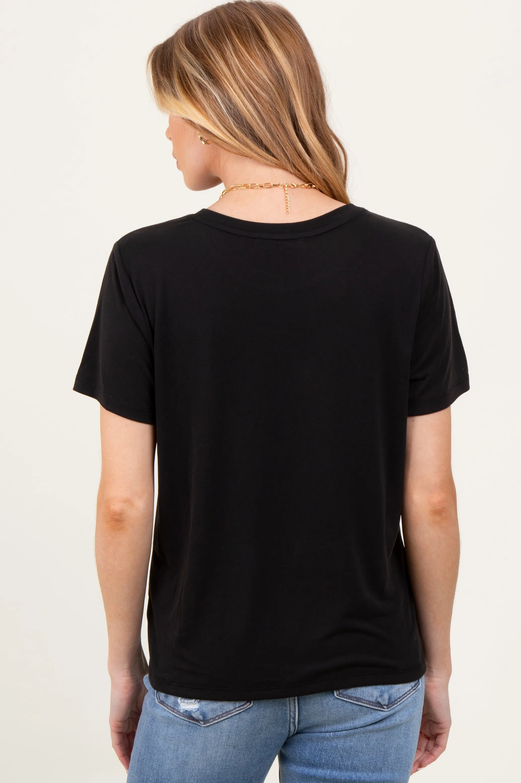 Black Basic Round Neck Short Sleeve Maternity T-Shirt sold by Pinkblush product image thumbnail 3