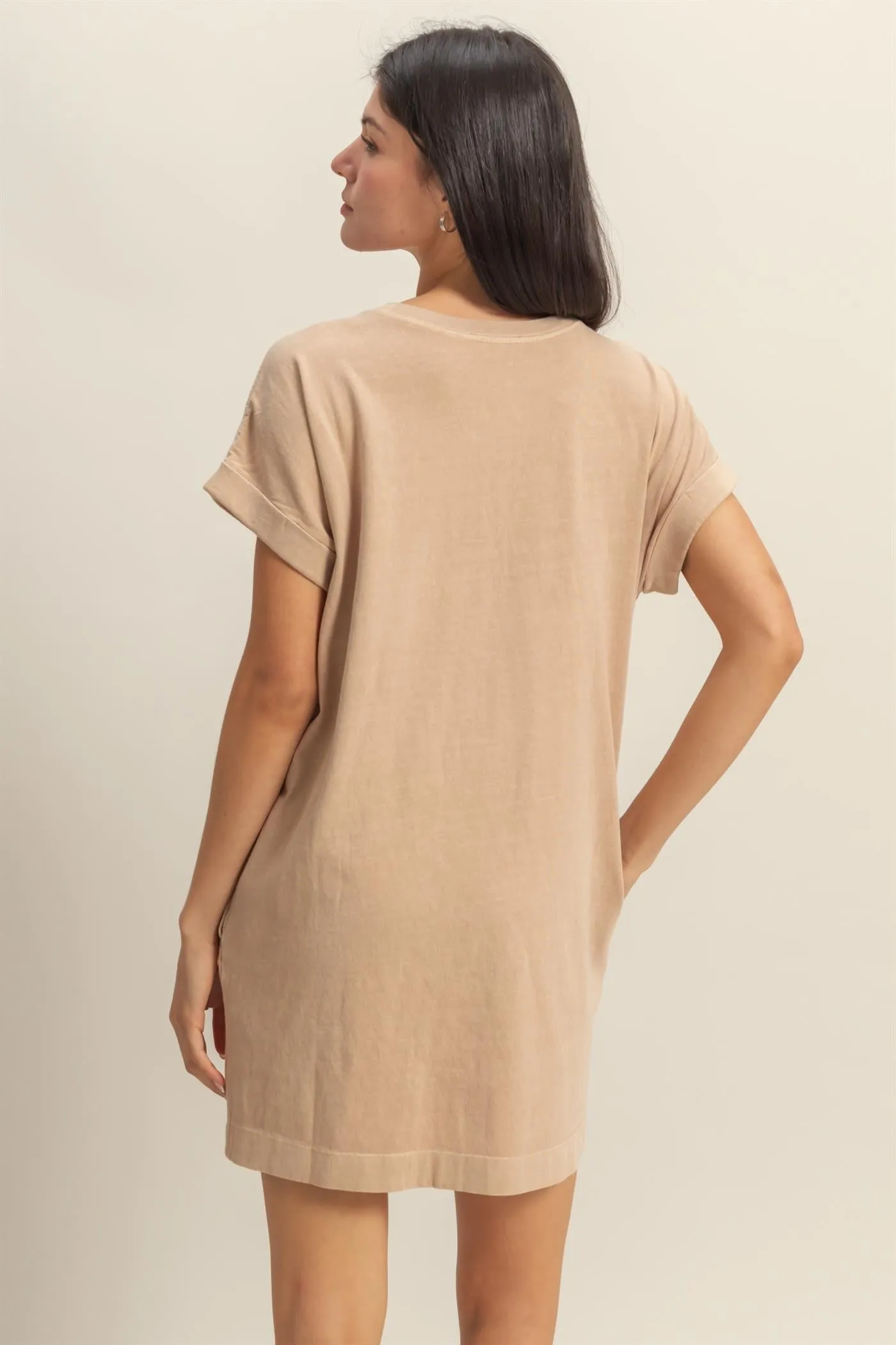 Light Taupe Mini T-Shirt Dress sold by Pinkblush product image thumbnail 3