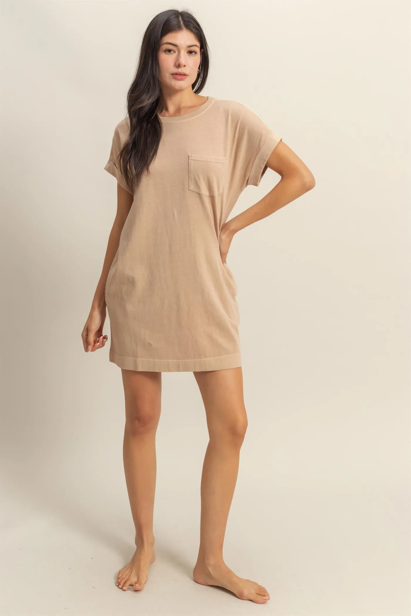 Light Taupe Mini T-Shirt Dress sold by Pinkblush product image thumbnail 4