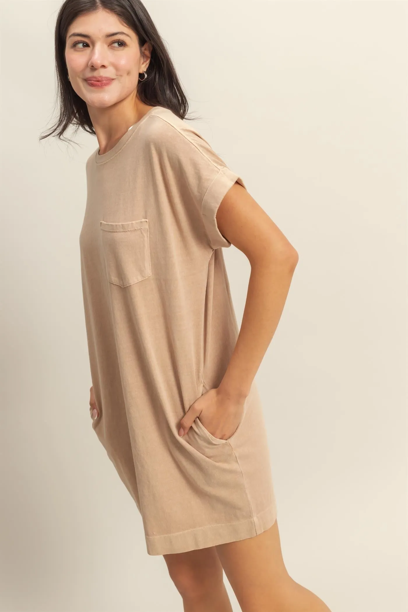 Light Taupe Mini T-Shirt Dress sold by Pinkblush product image thumbnail 2