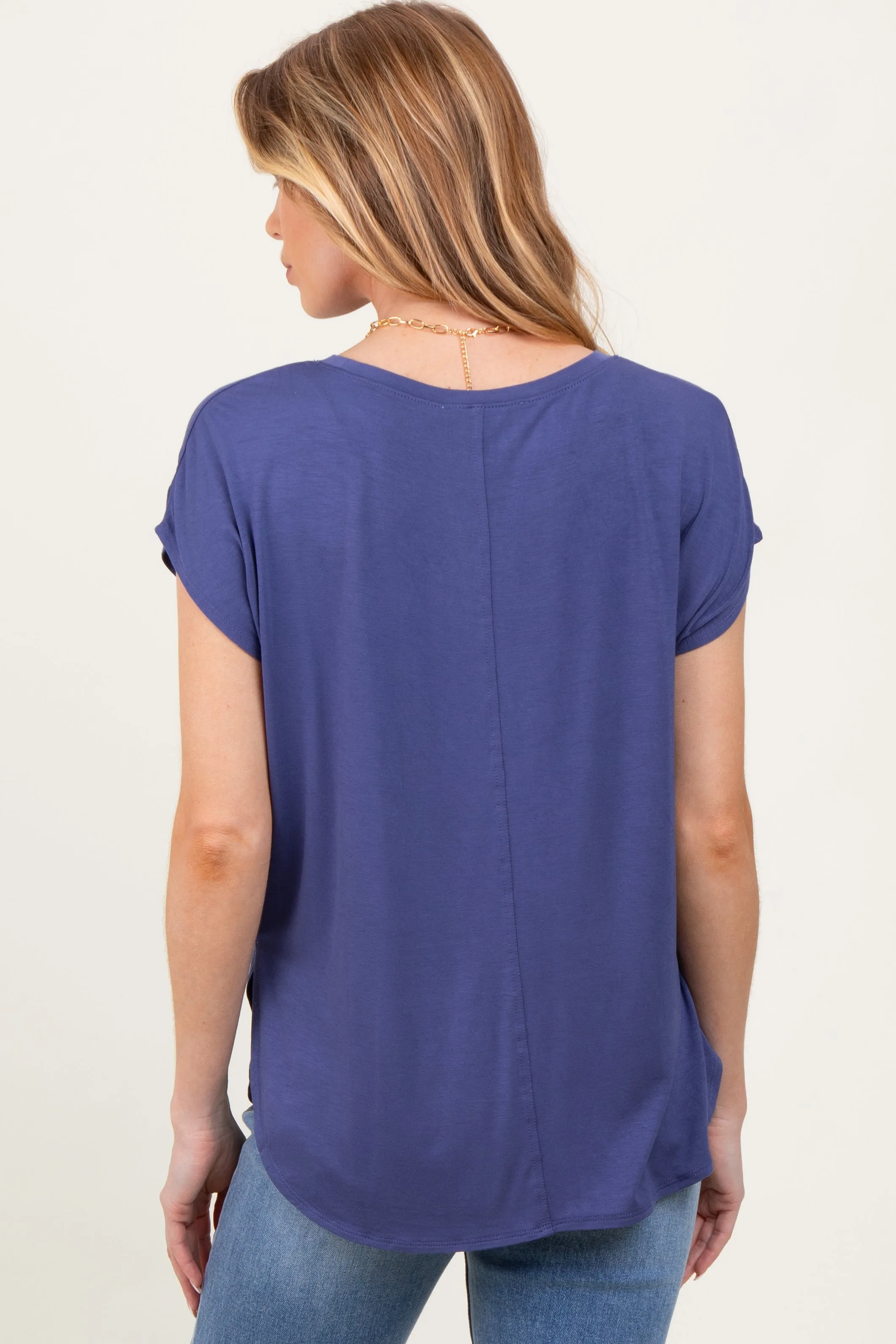 Navy Dolman Sleeve Round Neck Maternity Top sold by Pinkblush product image thumbnail 3