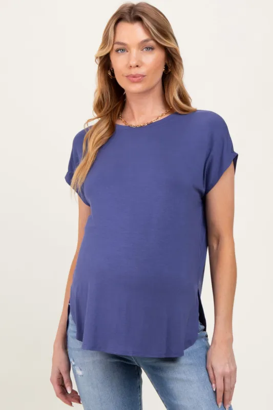 Navy Dolman Sleeve Round Neck Maternity Top sold by Pinkblush