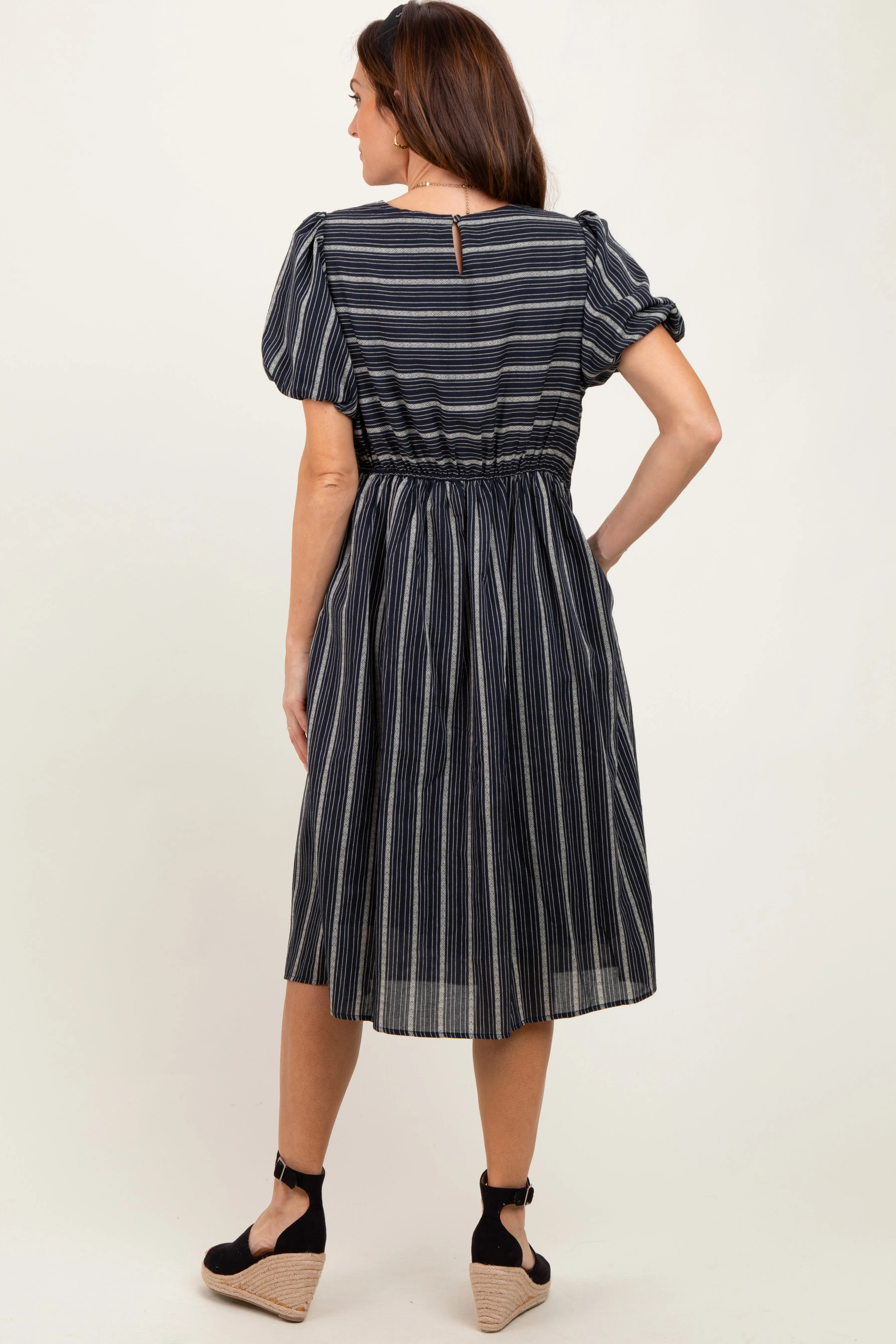 Navy Blue Striped Short Sleeve Midi Dress sold by Pinkblush product image thumbnail 3