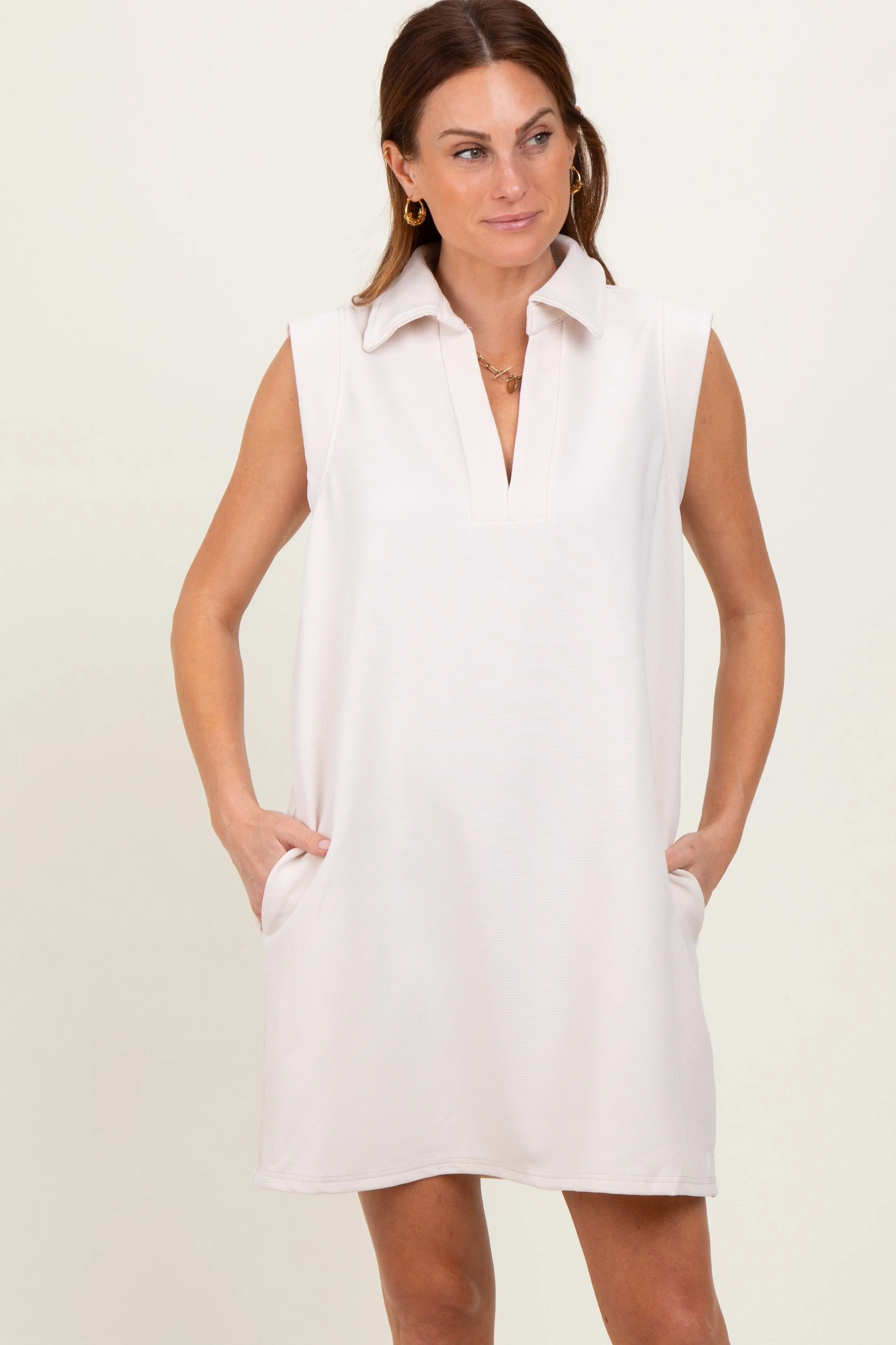 Cream Sleeveless Polo Maternity Mini Dress sold by Pinkblush product image thumbnail 5