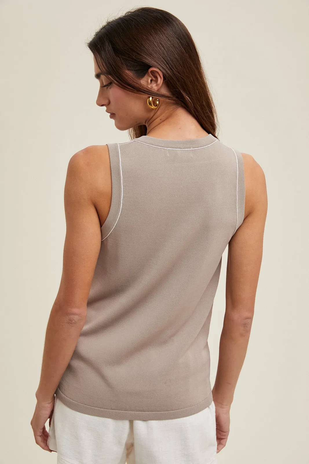 Taupe Knit Piping Detail Sleeveless Top sold by Pinkblush product image thumbnail 3