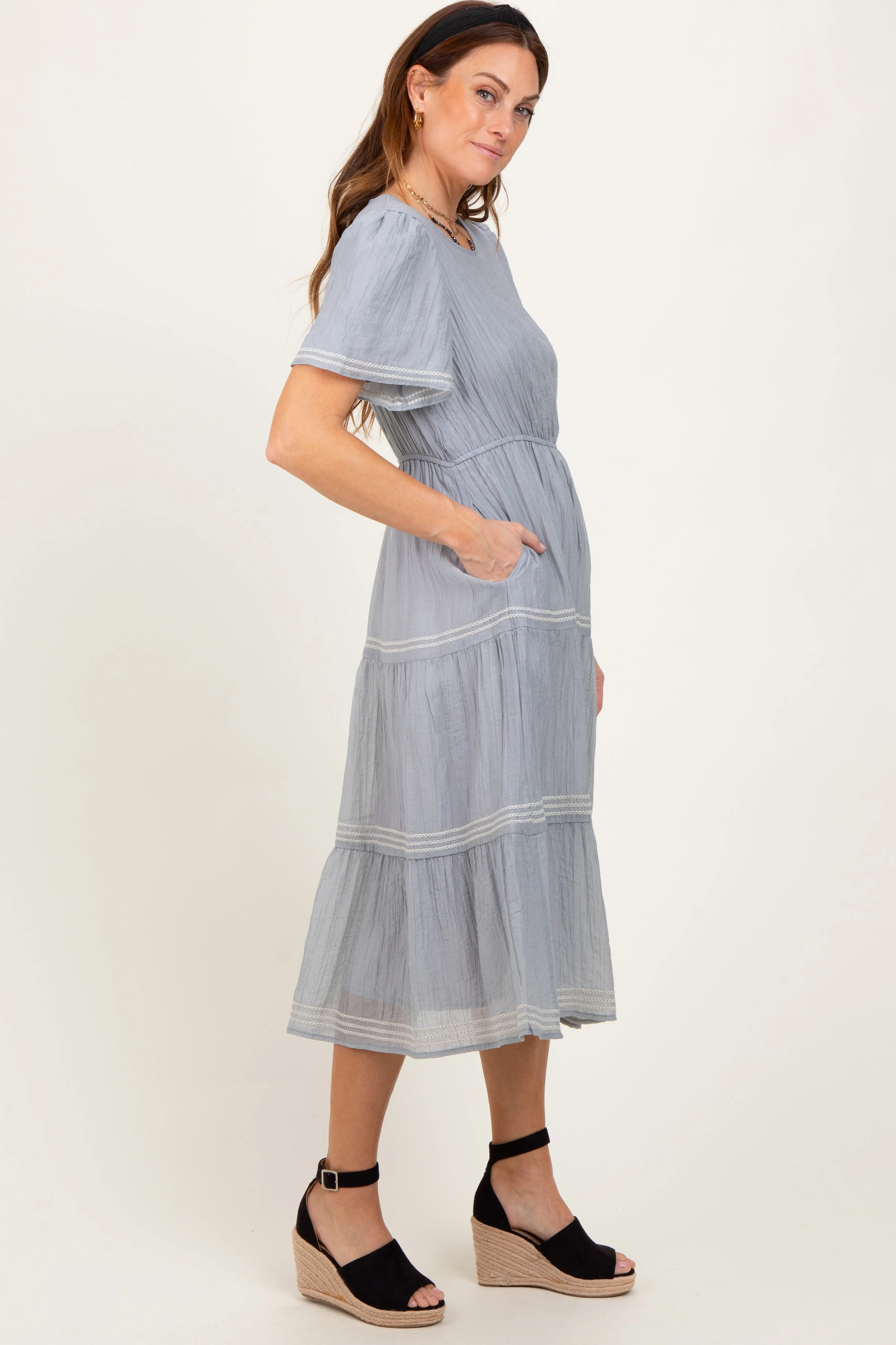 Light Blue Embroidered Tiered Midi Dress sold by Pinkblush product image thumbnail 3