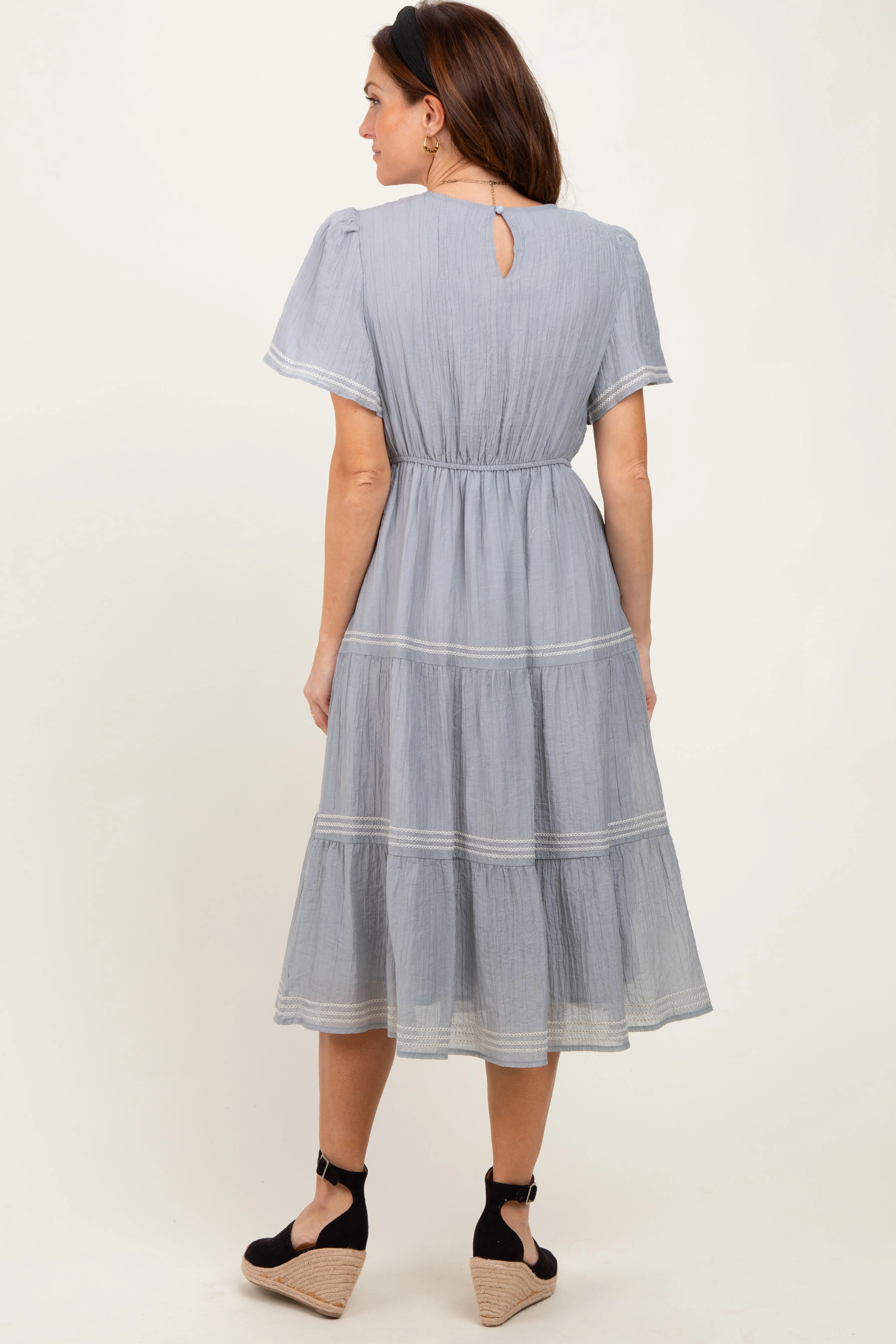 Light Blue Embroidered Tiered Midi Dress sold by Pinkblush product image thumbnail 4
