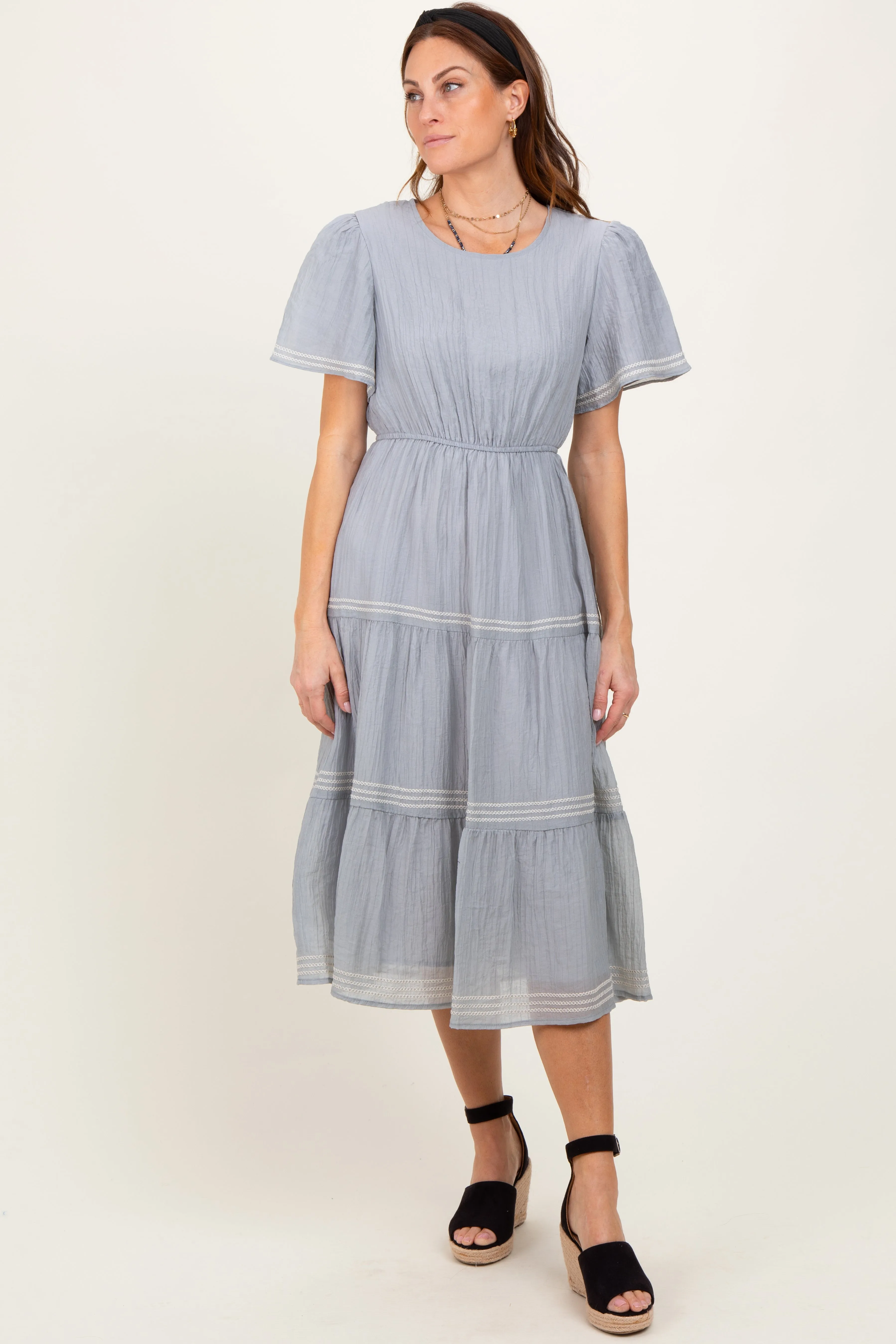 Light Blue Embroidered Tiered Midi Dress sold by Pinkblush product image thumbnail 2