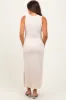 Cream Jacquard Sleeveless Side Slit Maternity Midi Dress sold by Pinkblush