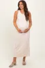 Cream Jacquard Sleeveless Side Slit Maternity Midi Dress sold by Pinkblush