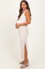 Cream Jacquard Sleeveless Side Slit Maternity Midi Dress sold by Pinkblush