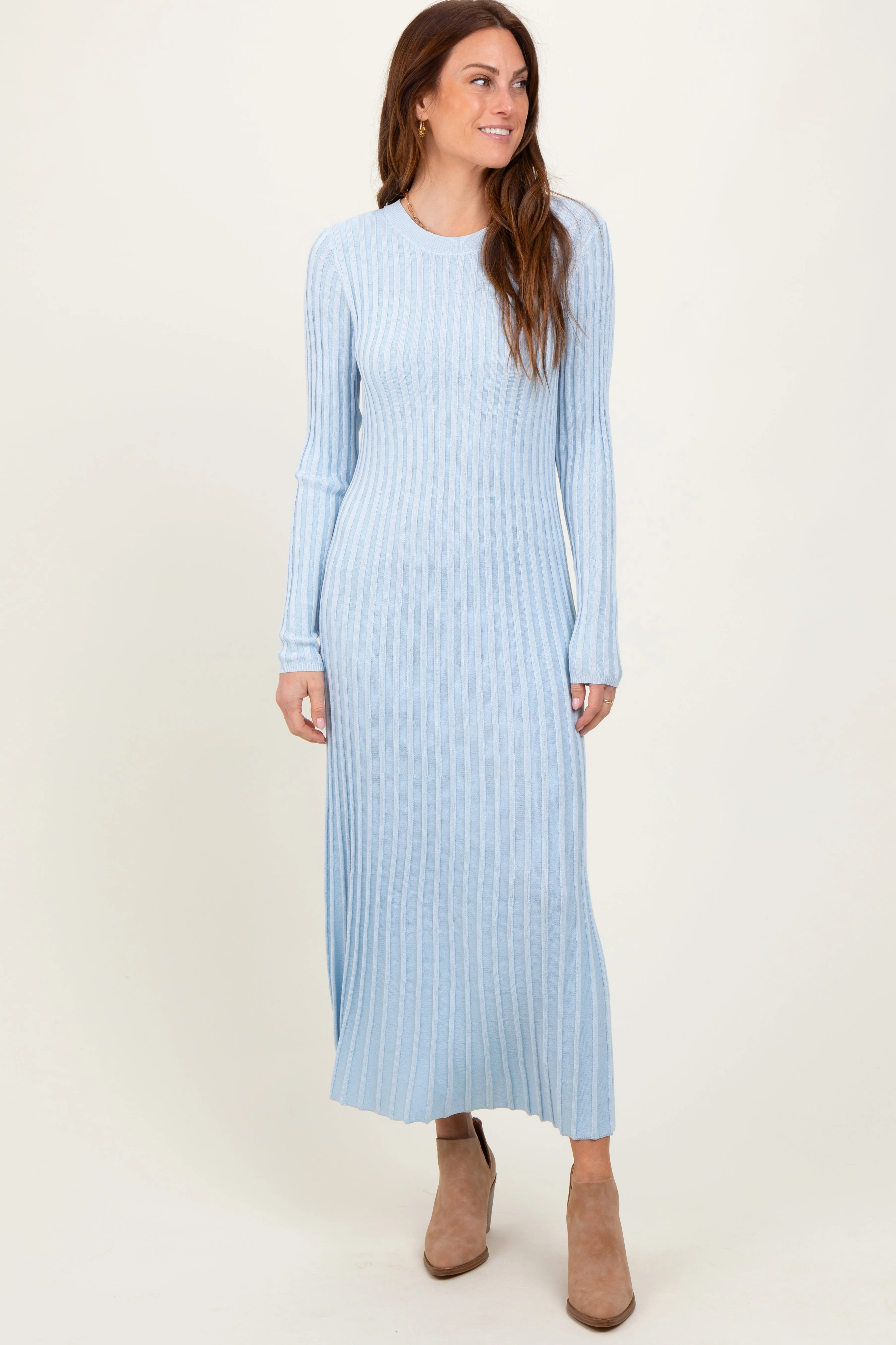 Light Blue Thick Ribbed Knit Maxi Sweater Dress sold by Pinkblush product image thumbnail 2