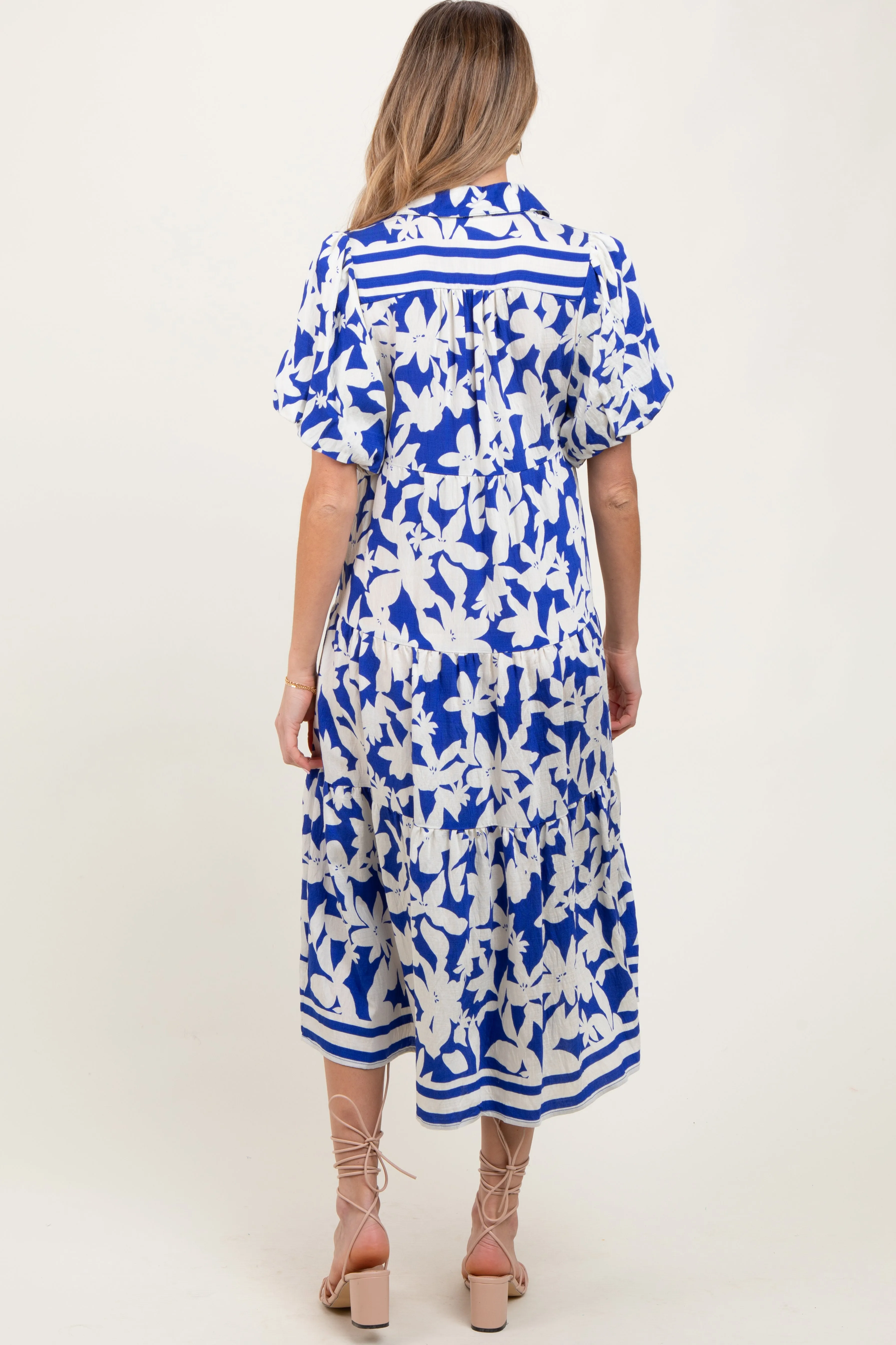 Blue Botanical Print A Line Tiered Maternity Dress sold by Pinkblush product image thumbnail 4