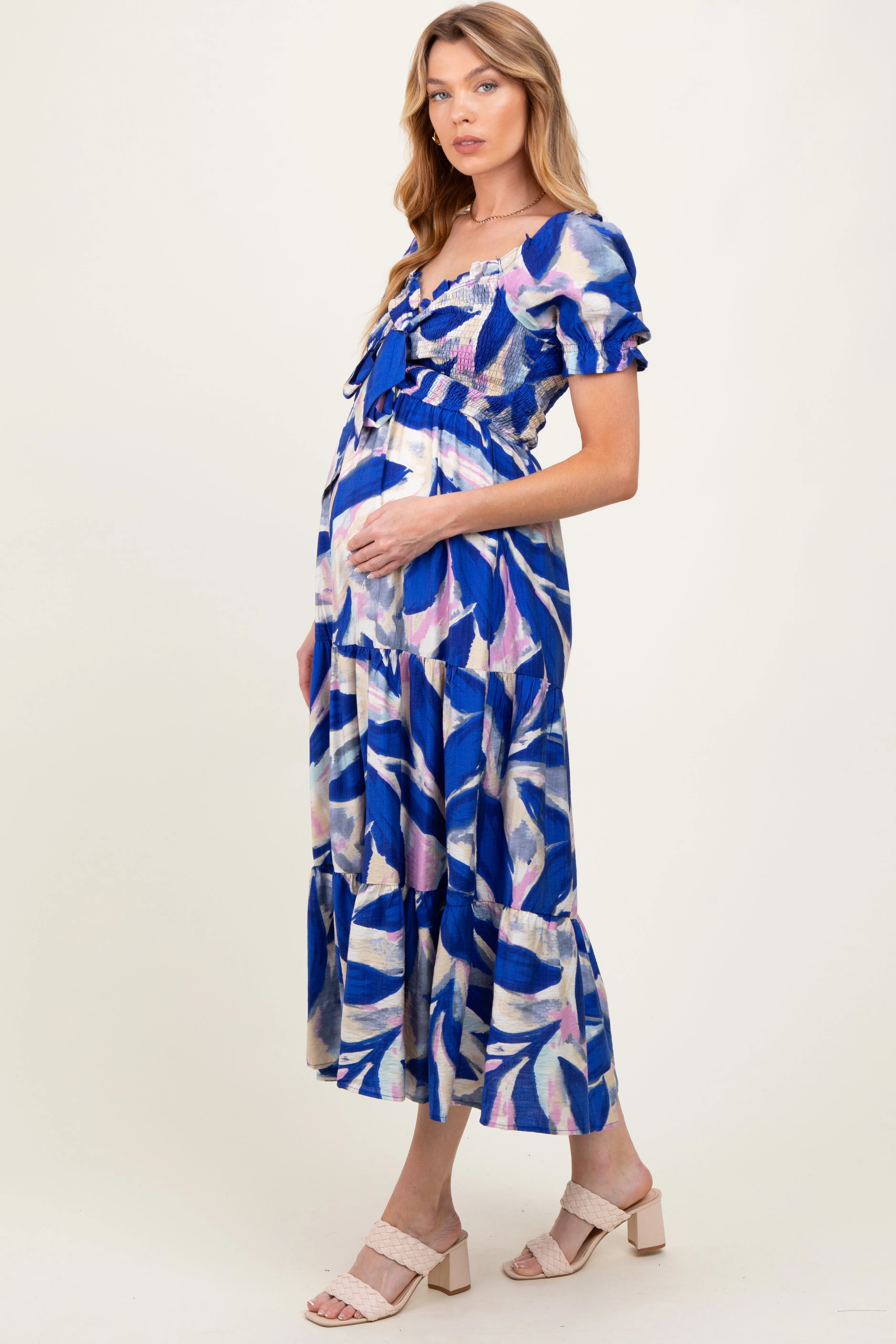 Royal Blue Blue Smocked Top Woven Tiered Maternity Dress sold by Pinkblush product image thumbnail 3